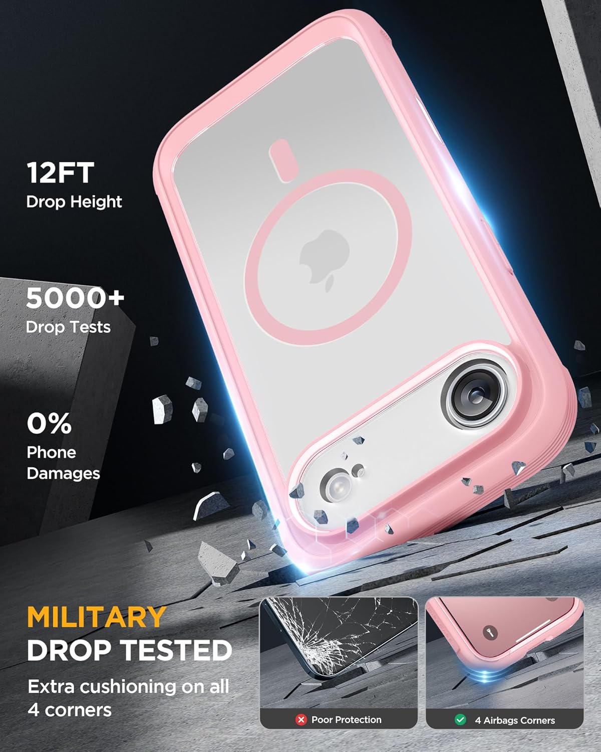 Miracase Magnetic for iPhone Air Case 6.5" [Compatible with MagSafe] Full-Body Phone Case with Built-in Glass Screen Protector & Camera Control,Drop Proof iPhone 17 Air Case Cover, Pink