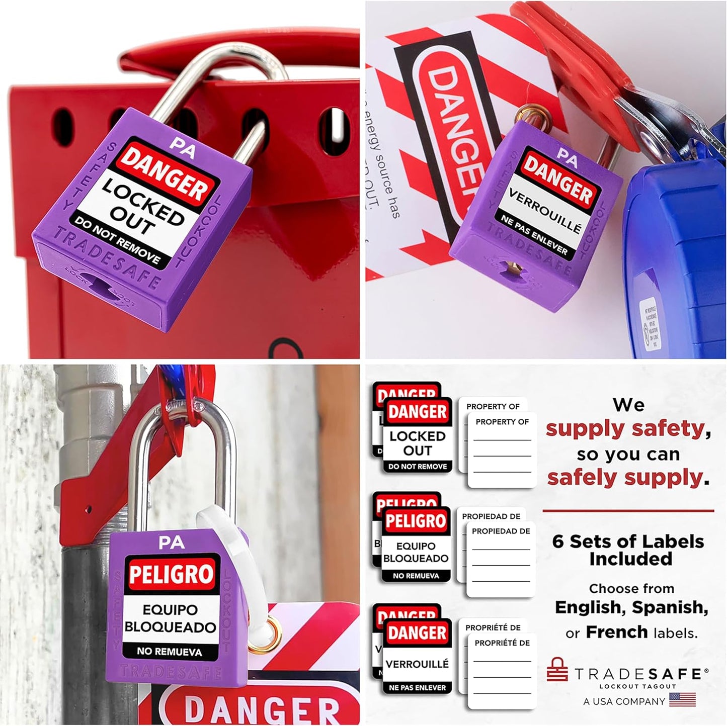 TRADESAFE Lockout Tagout Locks Set, 10 Purple Keyed Alike Unlimited Grouping Safety Padlocks, 2 Keys Per Lock, OSHA Compliant Loto Locks for Lock Out Tag Out Kits