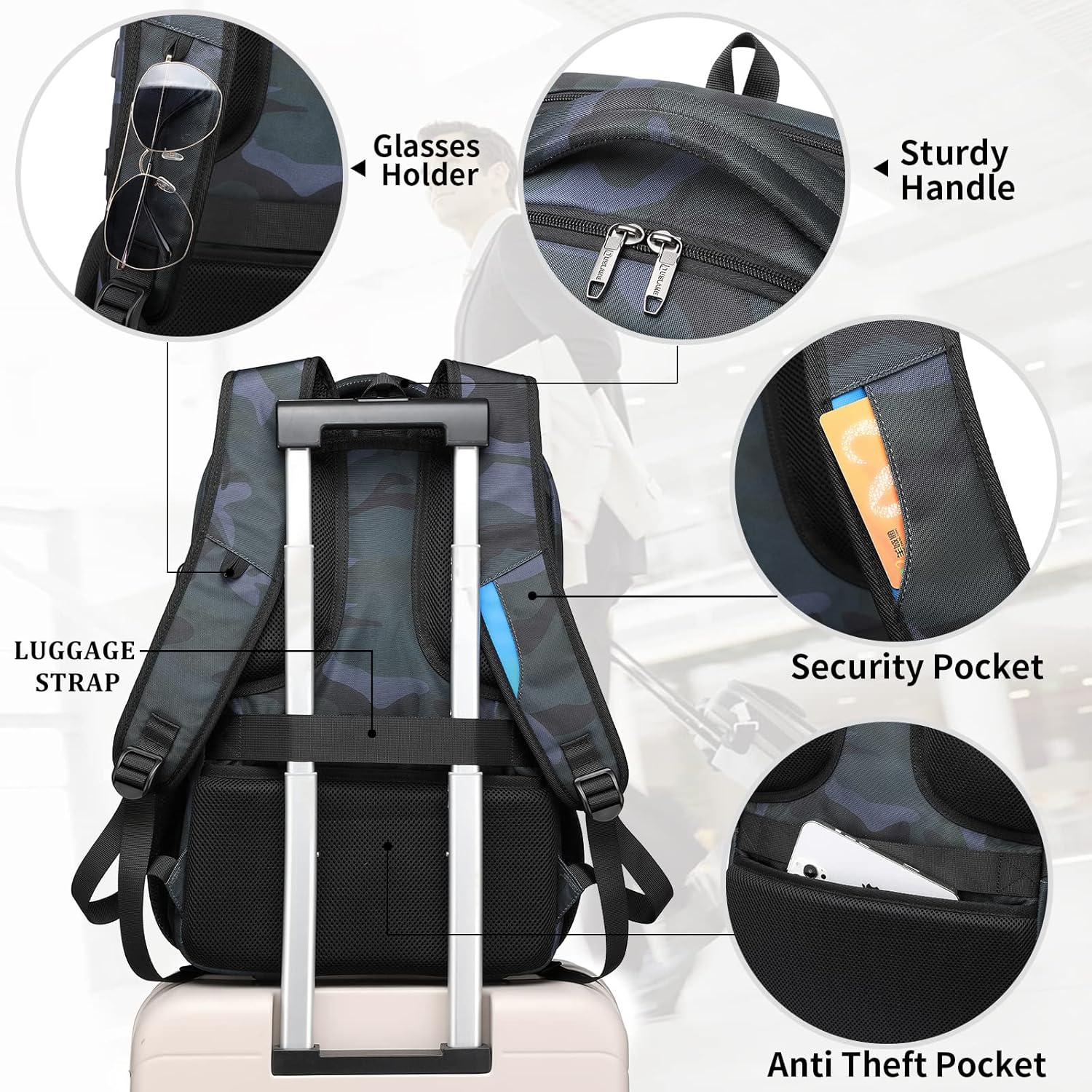 DUSLANG 17 Inch Travel Laptop Backpack Water Resistant Hiking Backpack for Men Laptop Bag with USB