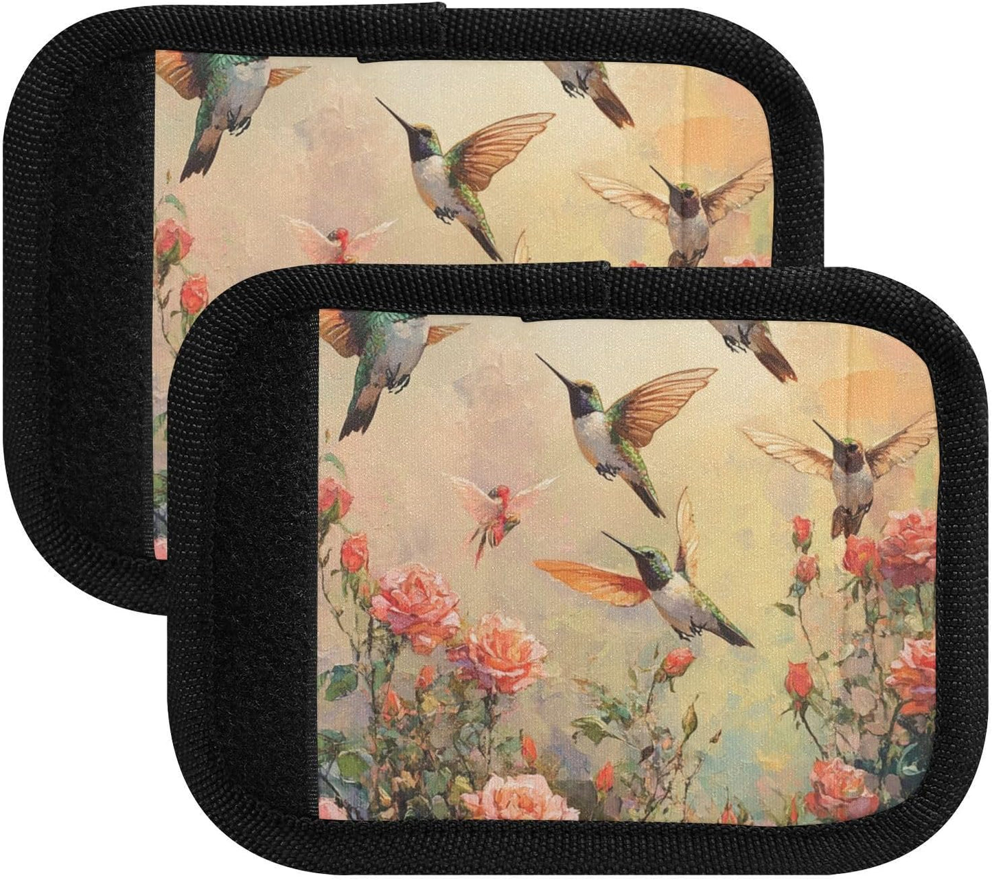 Many Hummingbirds and Roses 4 Pack Luggage Handle Wraps Covers for Suitcase Identifiers Bag Tags Travel Accessories