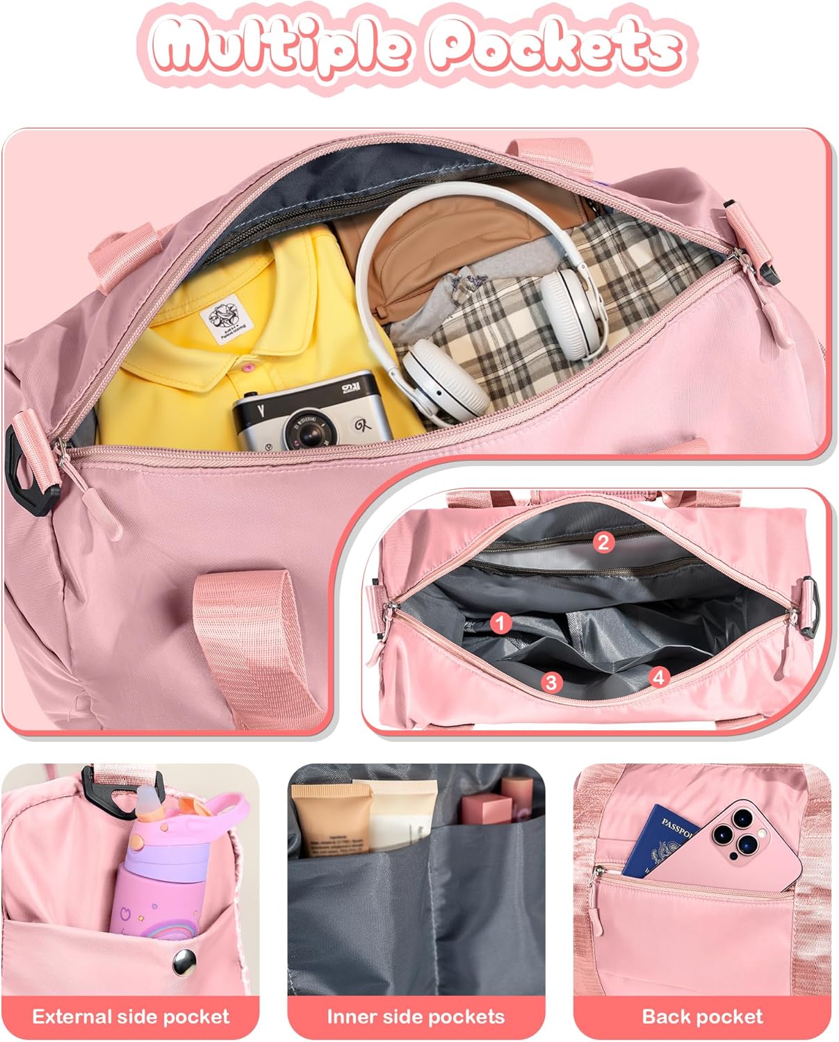 Gift Ideas for Kids Girls-Girl Gym Bag with Shoe Compartment, Kid Personalized Weekender Overnight
