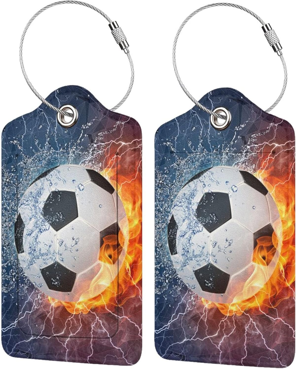 Soccer Ball Luggage Tags for Suitcases Travel, 2 Pieces Cool Sports Luggage Tags for Kids Teen Boys Girls Men Women, Leather Name ID Bag Label Luggage Identifiers for Baggage Backpack
