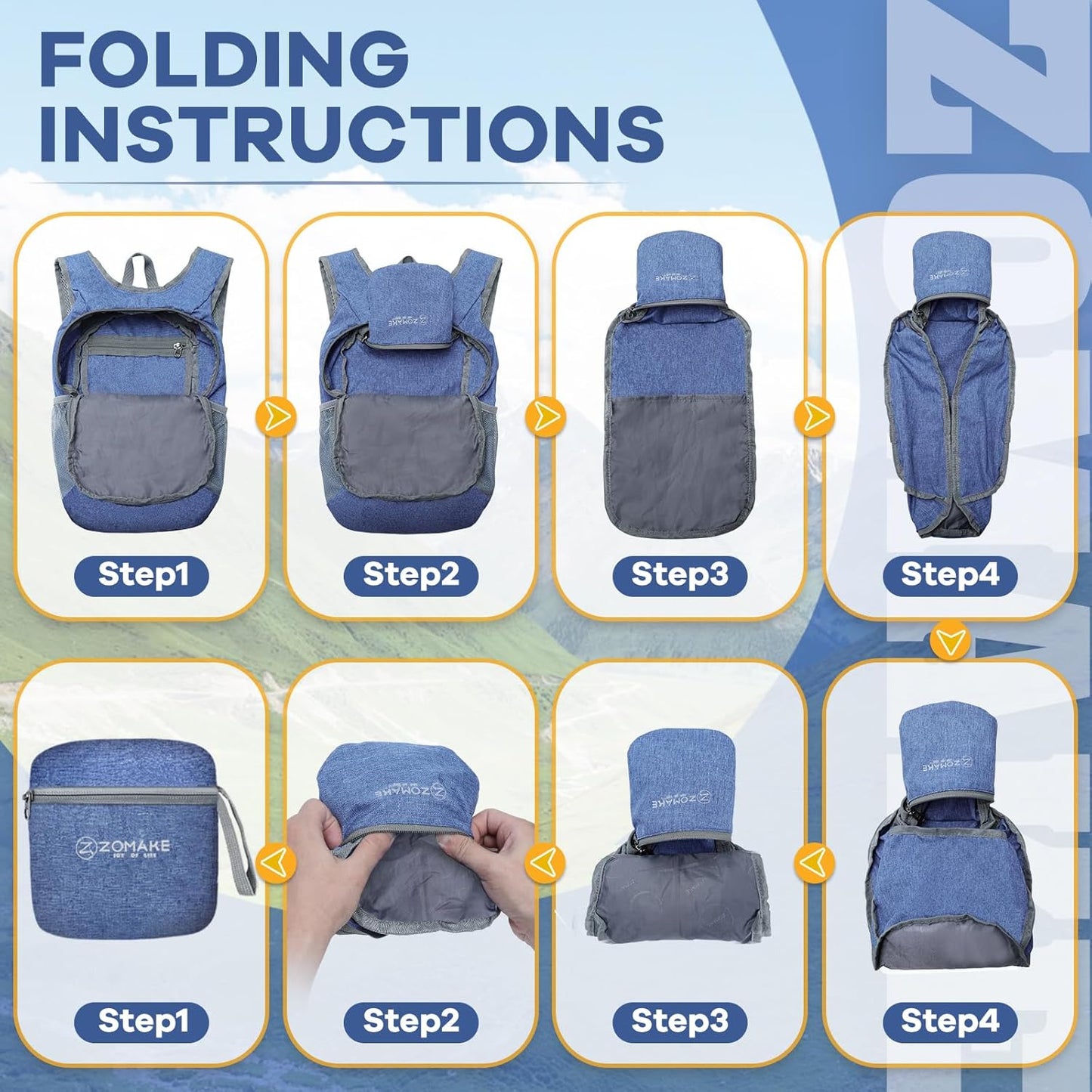 ZOMAKE 10L Ultra Lightweight Packable Backpack, Small Daypack Light Foldable Backpacks Water Resistant Day Bag for Hiking(Dark Blue)