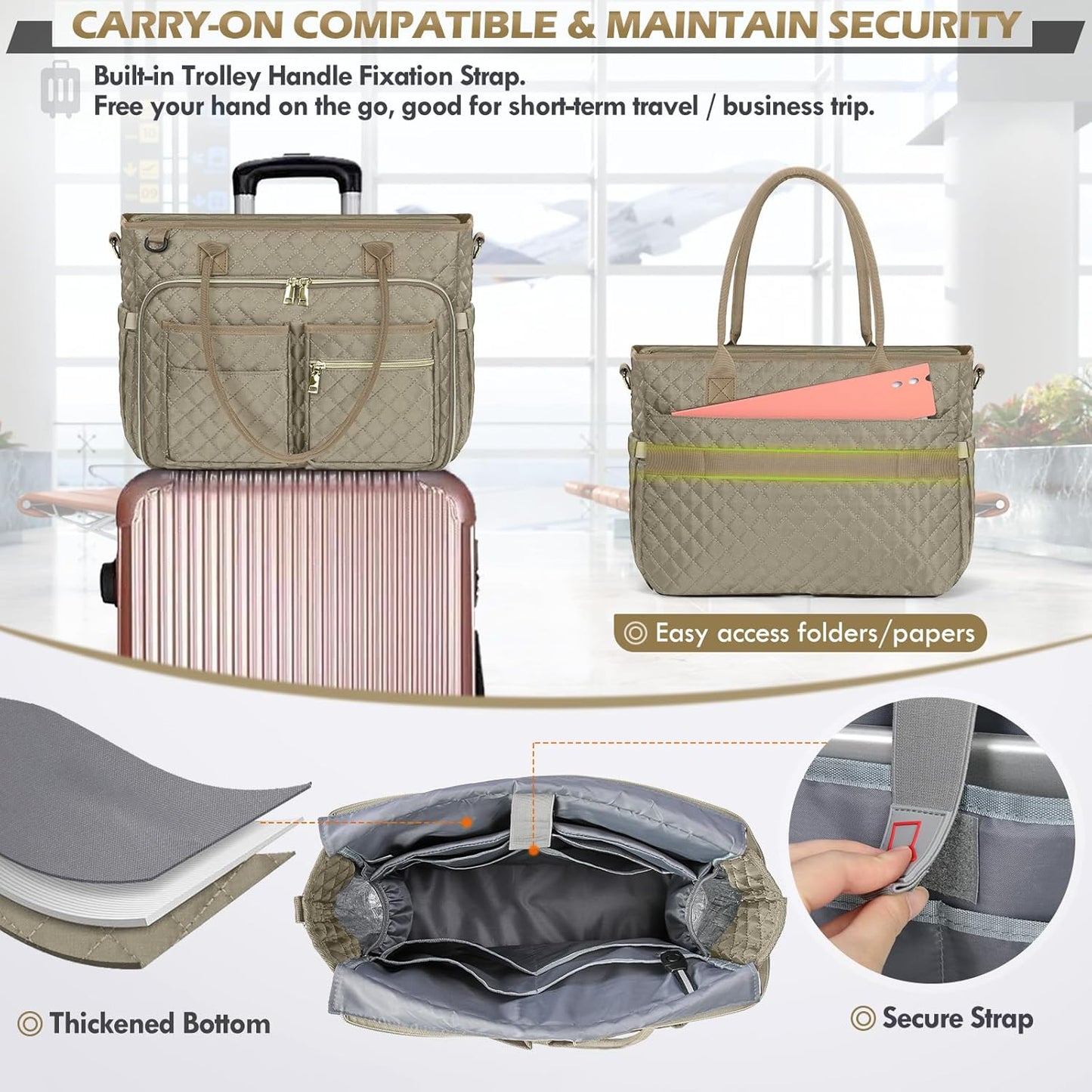 RAINSMORE Teacher Tote Bag 15.6 inch Laptop Bag for Women Work Bags Laptop Tote Nurse Bag Professional Computer Messenger with Insulated Pocket, Laptop Briefcase for Office, College,Camel