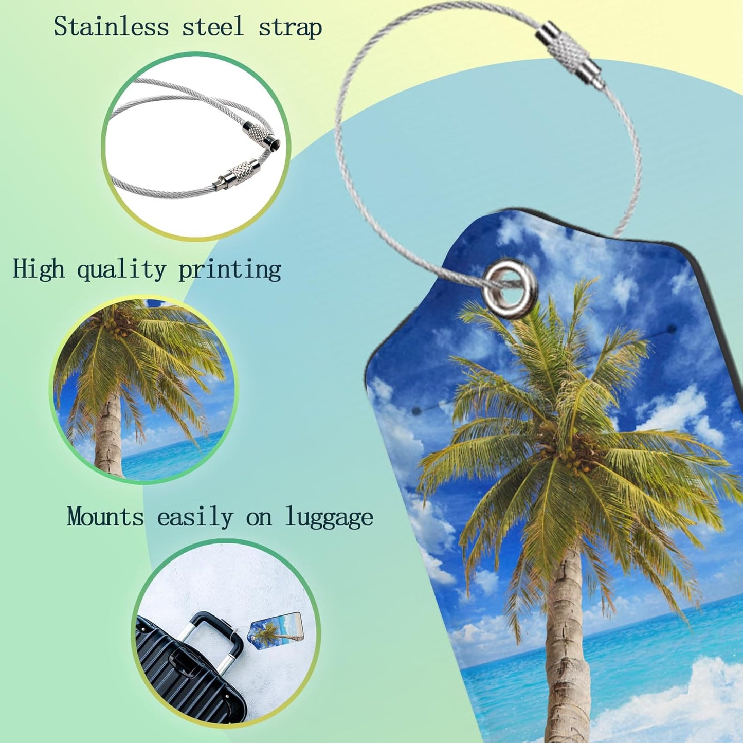 2 Pack Luggage Tag for Suitcases Beach Tropical Palm Tree PU Leather Bag Travel Suitcase ID Identifier Baggage Tags for Women Men Travel