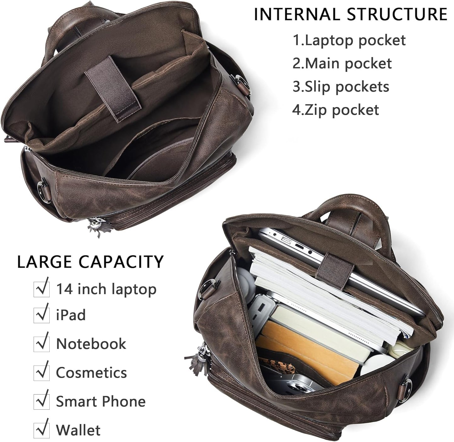 Shrrie Vegan Leather Laptop Backpack for Women 15.6 inch Work Backpack Fashion Travel Backpack