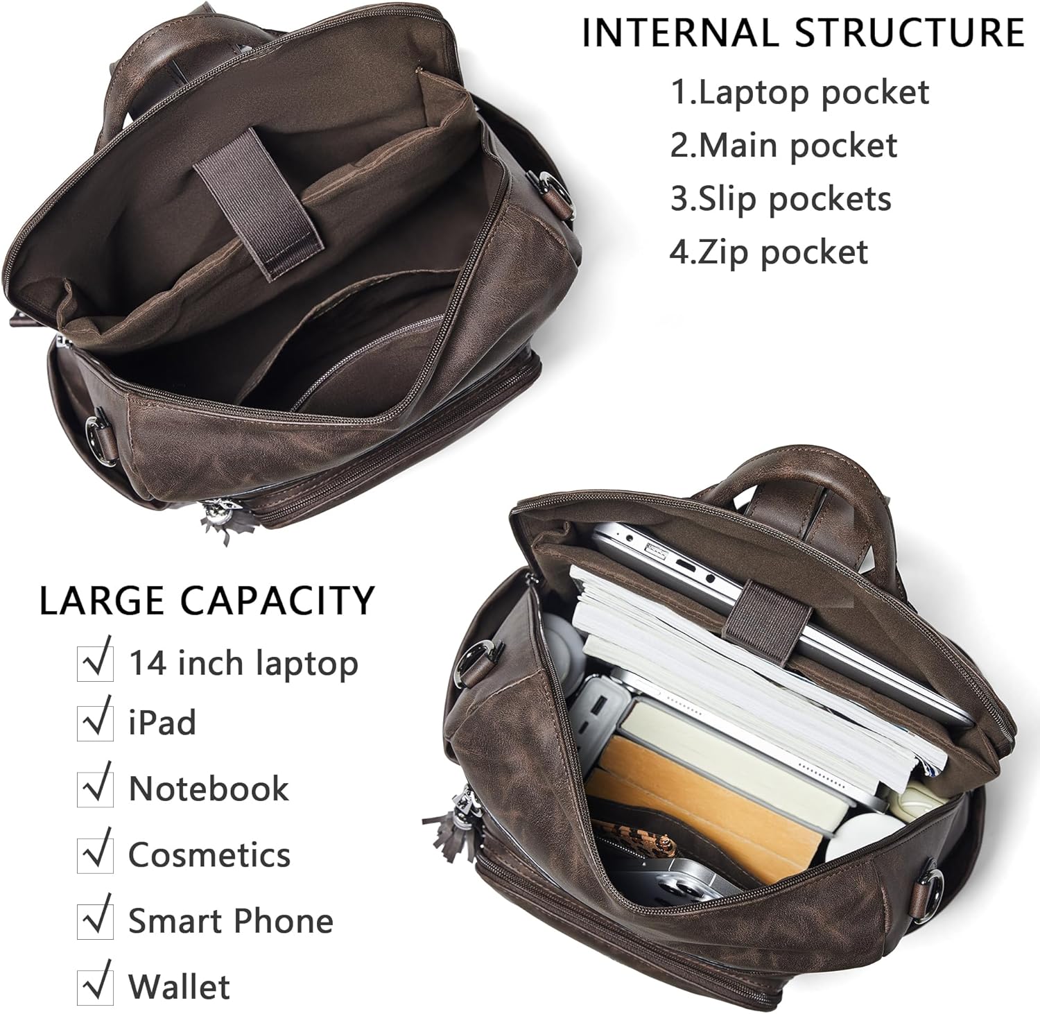 Shrrie Vegan Leather Laptop Backpack for Women 15.6 inch Work Backpack Fashion Travel Backpack