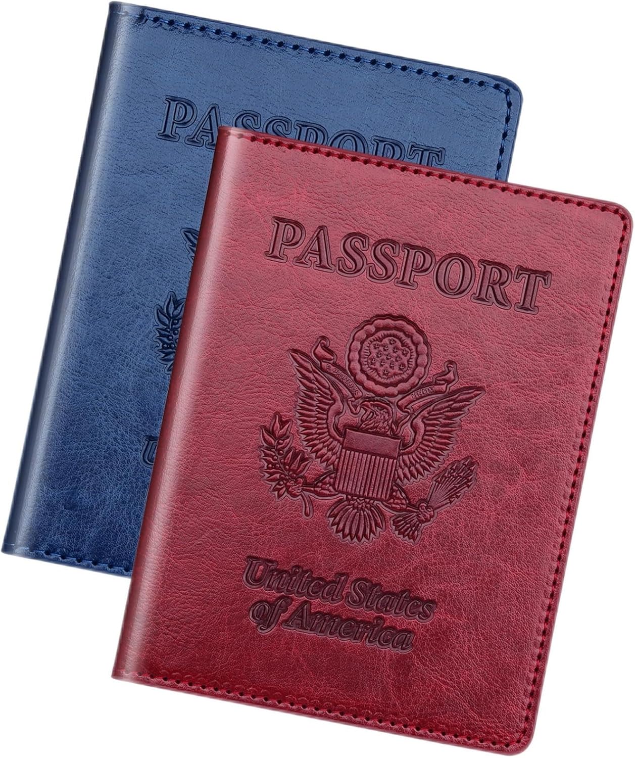 Herain Passport Holder 2Pcs, Passport Cover Wallet Case for Women Men Family, Passports Book Holders Travel Must Haves Cruise Ship Essentials (Dark Blue & Wine red)