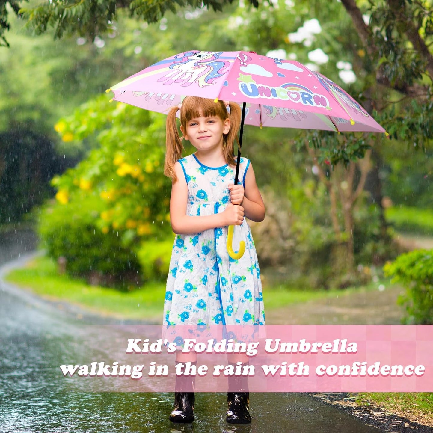 Kids Umbrella, Safety Windproof Umbrella with Easy-Grip Hook Handle for Toddler Girls and Boys