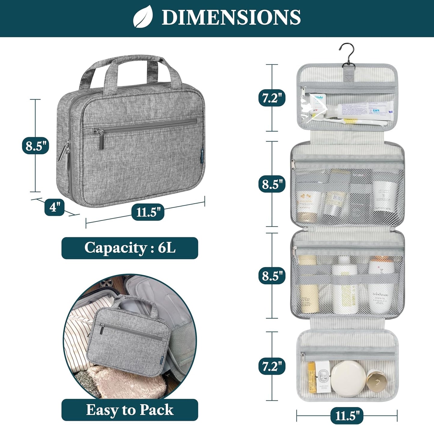 PAVILIA Hanging Toiletry Bag Travel Bag Women Men, Foldable Cosmetic Organizer, Roll up Makeup Bag