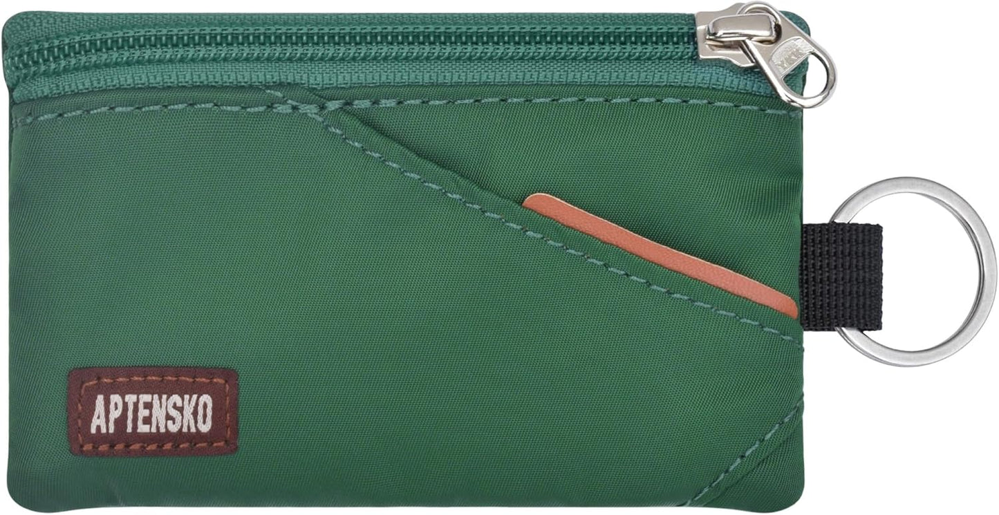 RFID Travel Wallet with Adjustable Lanyard-Zipper Small Wallet with ID Card Holder, Keychain for women&men-Minimalist Slim Waterproof Nylon case for ID, Cash, Key (Forest Green)