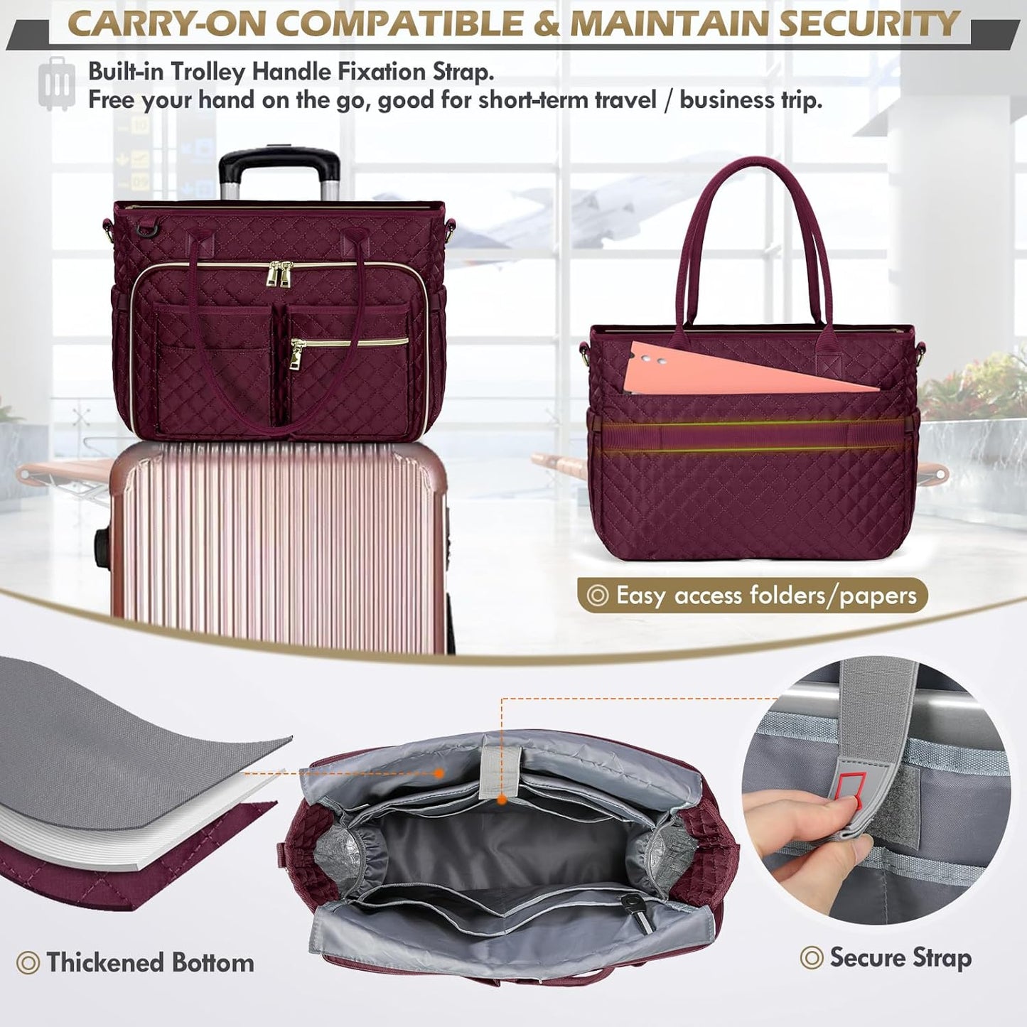 RAINSMORE Teacher Tote Bag 15.6 inch Laptop Bag for Women Work Bags Laptop Tote Nurse Bag