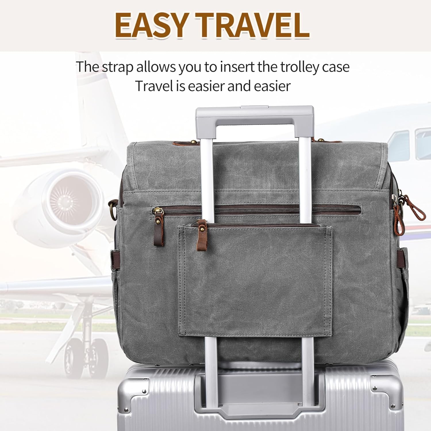 Messenger Bag for Men 15.6 Inch Vintage Canvas Genuine Leather Briefcase for Men Laptop Bag Satchel