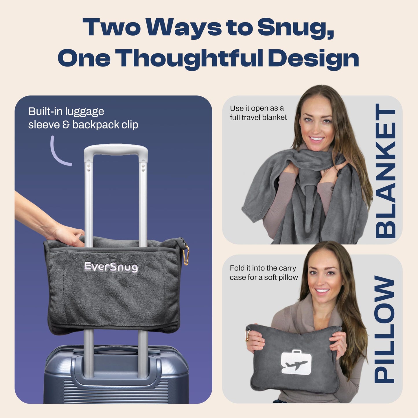 EverSnug Travel Blanket and Pillow - Premium Soft 2 in 1 Airplane Blanket with Soft Bag Pillowcase