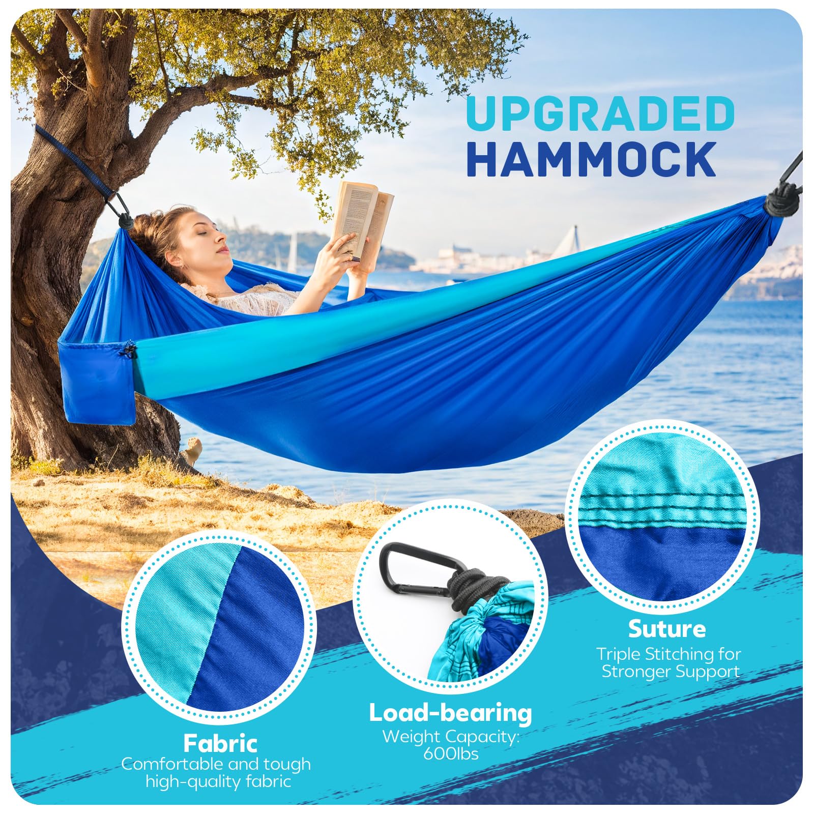 Camping Hammock Lightweight, Portable Hammocks Parachute Hammock with Two Tree Straps, Single or