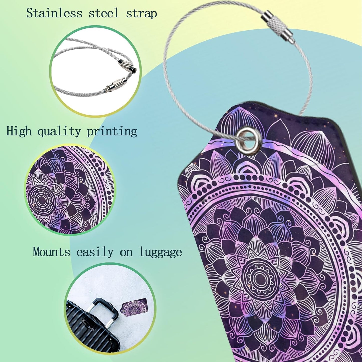 Luggage Tags for Suitcase,2 Pack Boho Mandala Luggage Tag Galaxy Starry Leather Privacy Cover ID Label with Stainless Steel Loop for Women Men Kids Girls Travel