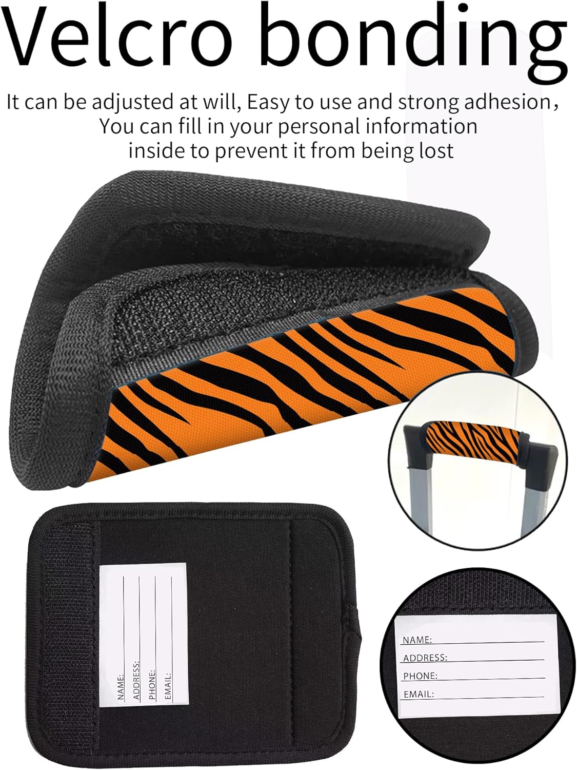 2 Pack Luggage Handle Wrap Travel Tags - Set of Luggage Tags for Suitcases, Identifiers, Marker, and Handle Covers - Cruise Accessories and Travel Gifts（Tiger Pattern