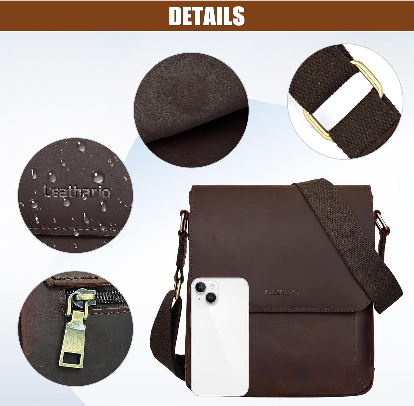 Leathario Crossbody Bag for Men Genuine Leather Small Messenger Shoulder Purse Side Vintage Satchel