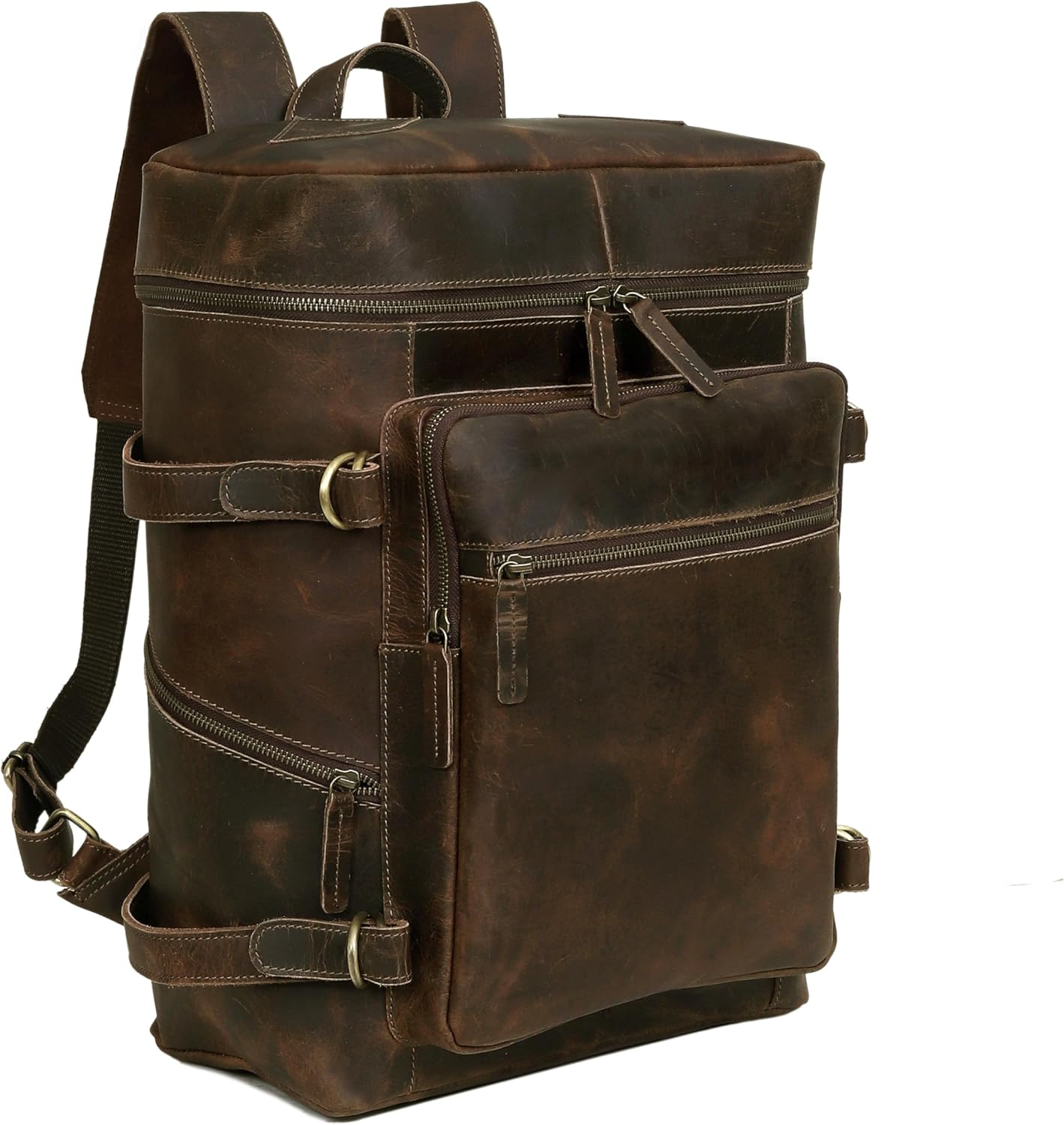 HLC Leather Brown Backpack For Men 17 Inch Genuine Laptop Backpack For Women Men Genuine Leather