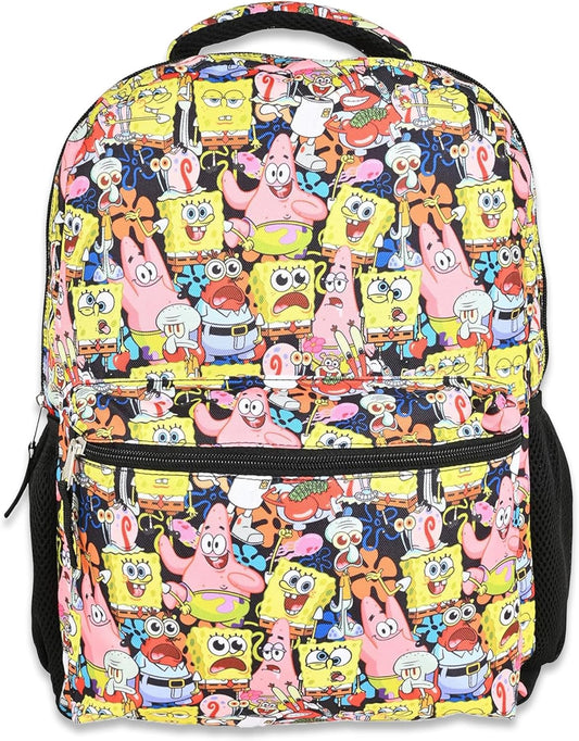 Nickelodeon SpongeBob Backpack for Kids - Officially Licensed SpongeBob SquarePants, Mr. Krabs, Squidward, Plankton Bookbag for Boys and Girls Kids and Adults - Laptop and Lunchbox Compartment