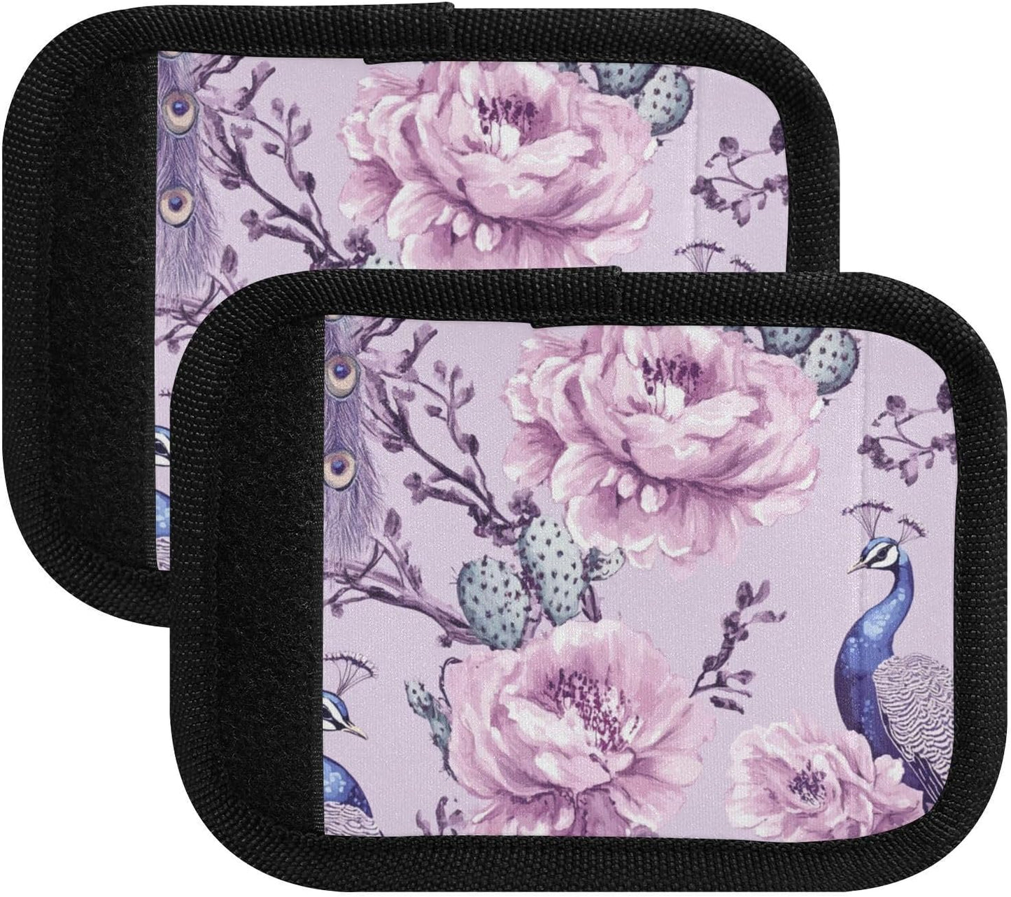 Purple Peacock and Cactus 2 Pack Luggage Handle Wraps Covers for Suitcase Identifiers Bag Tags
