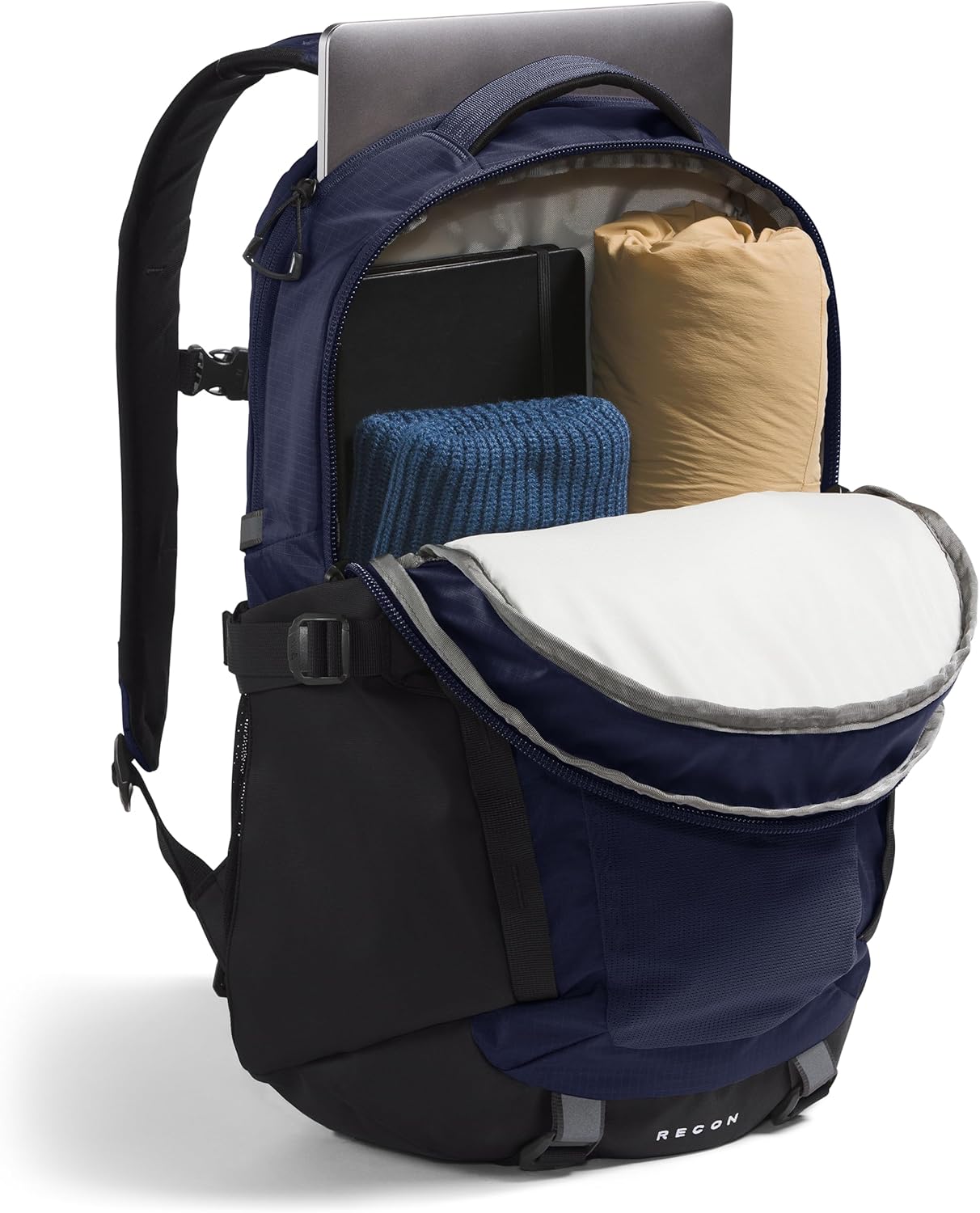 The North Face Recon Everyday Laptop Backpack | Daypack with Water Repellent Finish, 16" Laptop Sleeve, 2 Water Bottle Pockets, TNF Navy/TNF Black-NPF, One Size