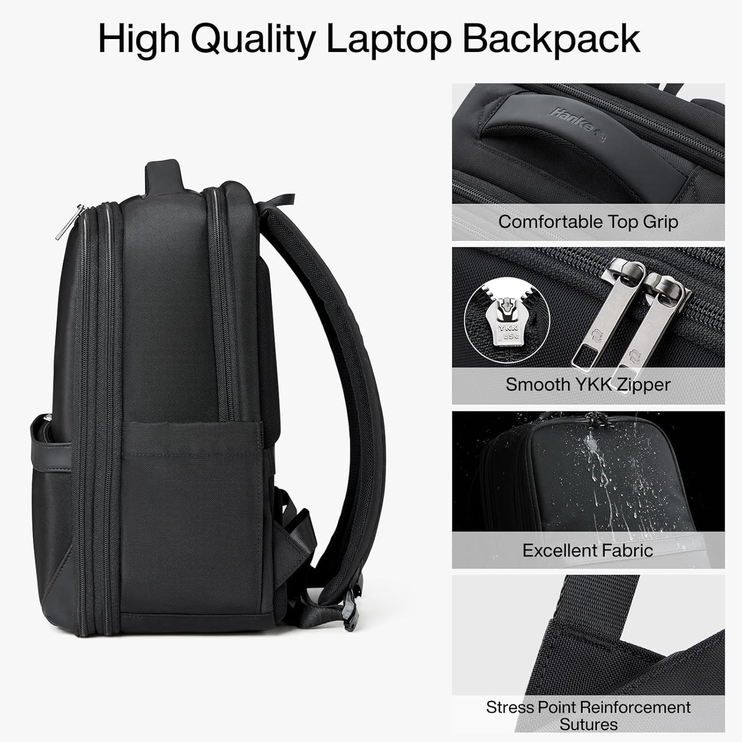 Hanke Expandable Travel Backpack 16 Inch, Full-Open Laptop Backpack Fits 15.6 Inch, Carry On