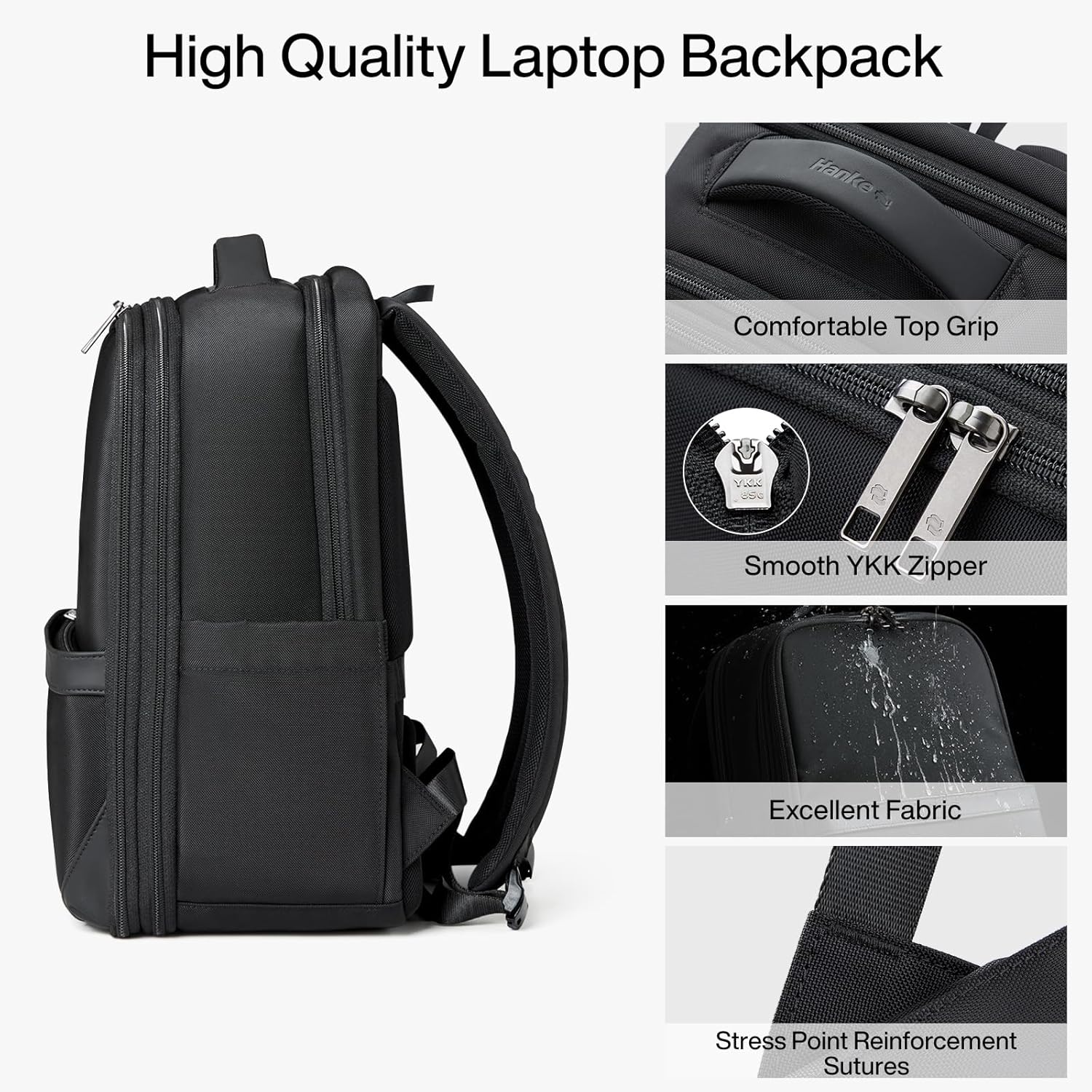 Hanke Expandable Travel Backpack 16 Inch, Full-Open Laptop Backpack Fits 15.6 Inch, Carry On