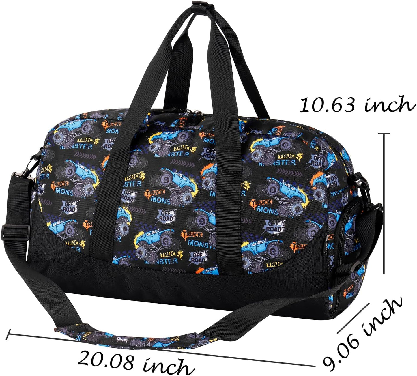 Choco Mocha Kids Monster Truck Duffle Bag - Boys Overnight Bag for Toddler Travel & Sleepover