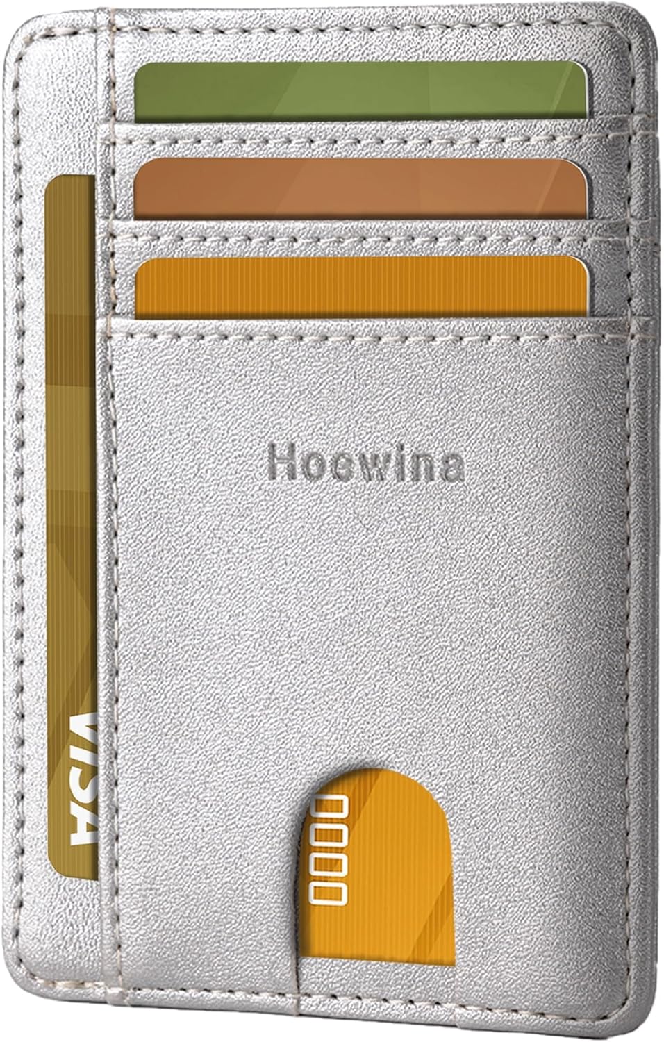 Hoewina Slim Wallet for Men, Credit Card Holder Wallet, Minimalist Design - RFID Blocking Front Pocket Leather Thin Wallet for Men and Women(Sand Silver)
