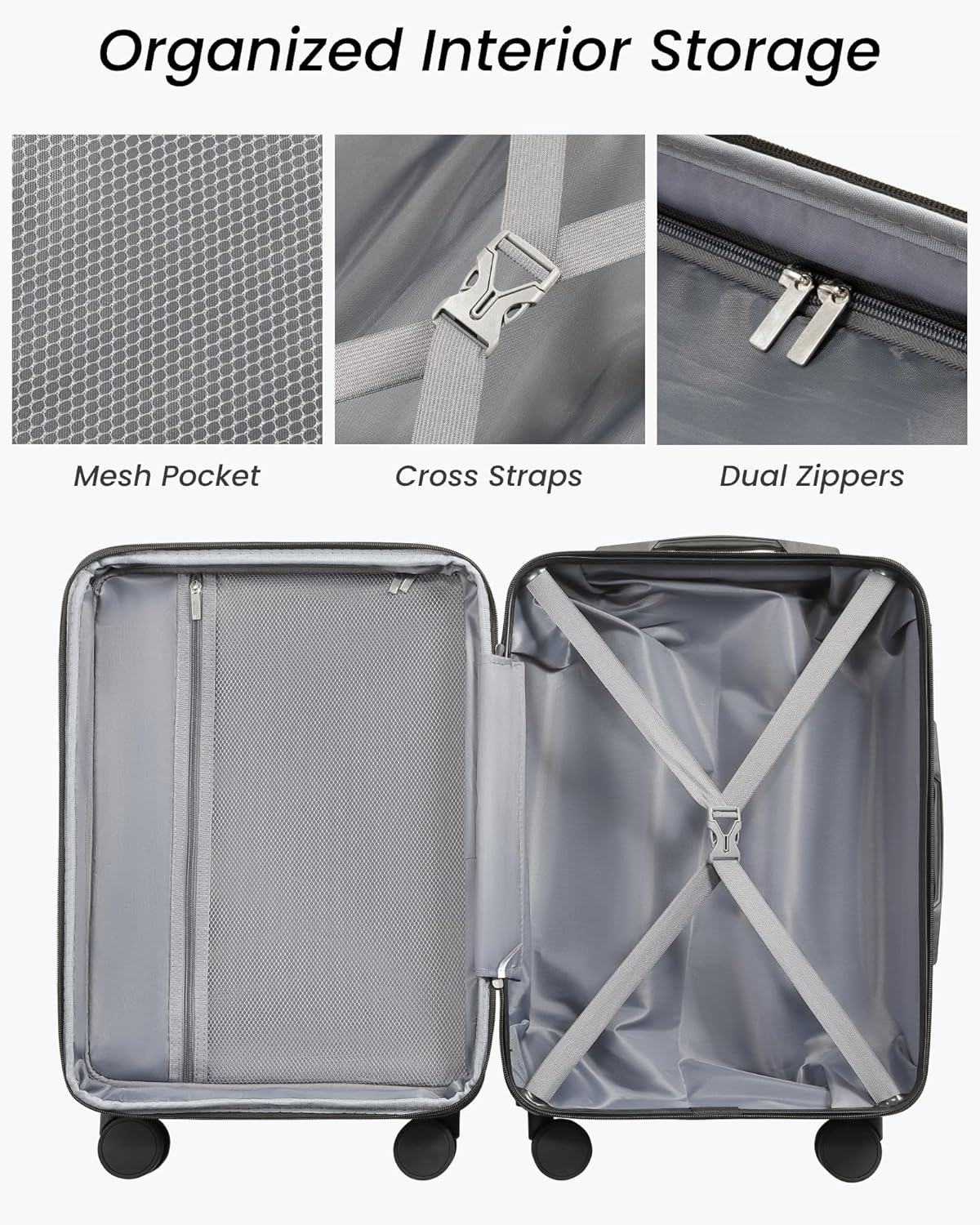Carry On Luggage 22x14x9 Airline Approved, Hardside Suitcase with Wheels, TSA Approved, Tote Bag, Black