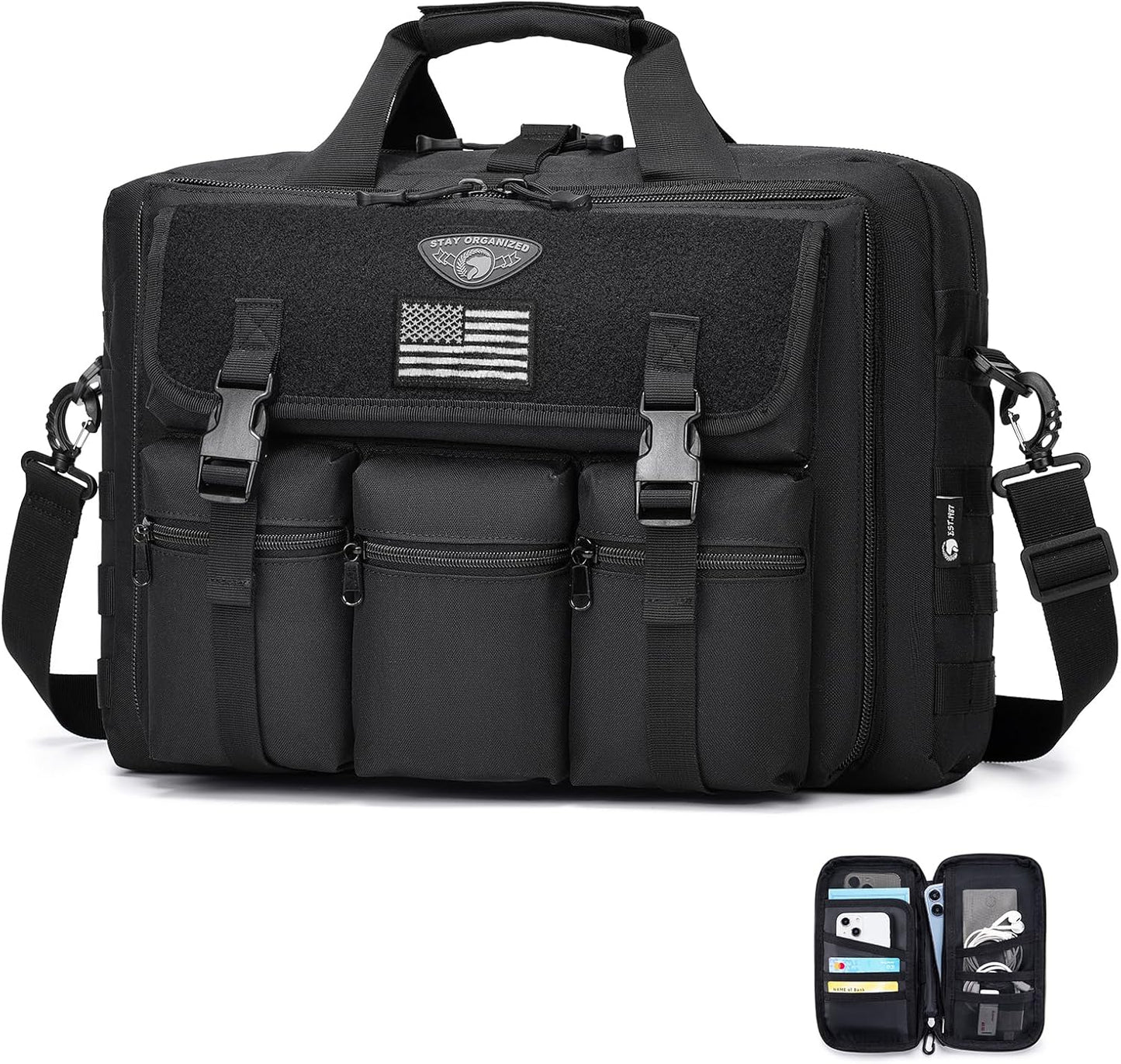 Large Tactical Laptop Bag for Men, Military 17.3 Inch Computer Bag Briefcase with Passport Wallet, Carry on Messenger Bag