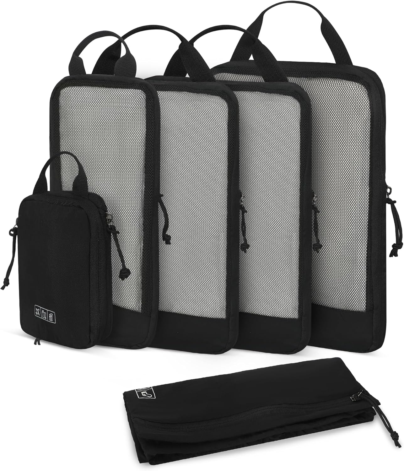 Hynes Eagle 6 Set/ 4 Set/ 2 Set Compression Packing Cubes Travel Essentials Lightweight Nylon Luggage Suitcase Organizer Bag Black 6PCS