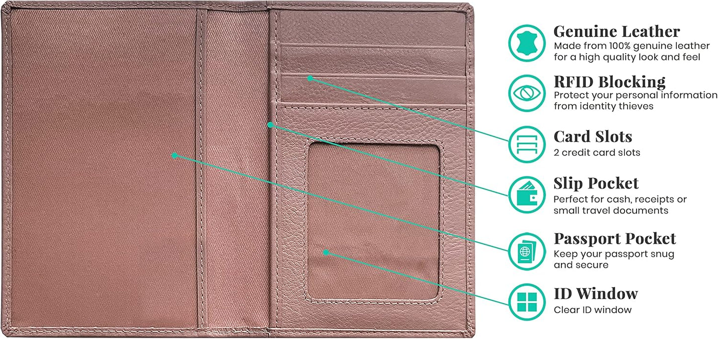 Personalized Monogrammed Blush Leather RFID Passport Wallet and Luggage Tag
