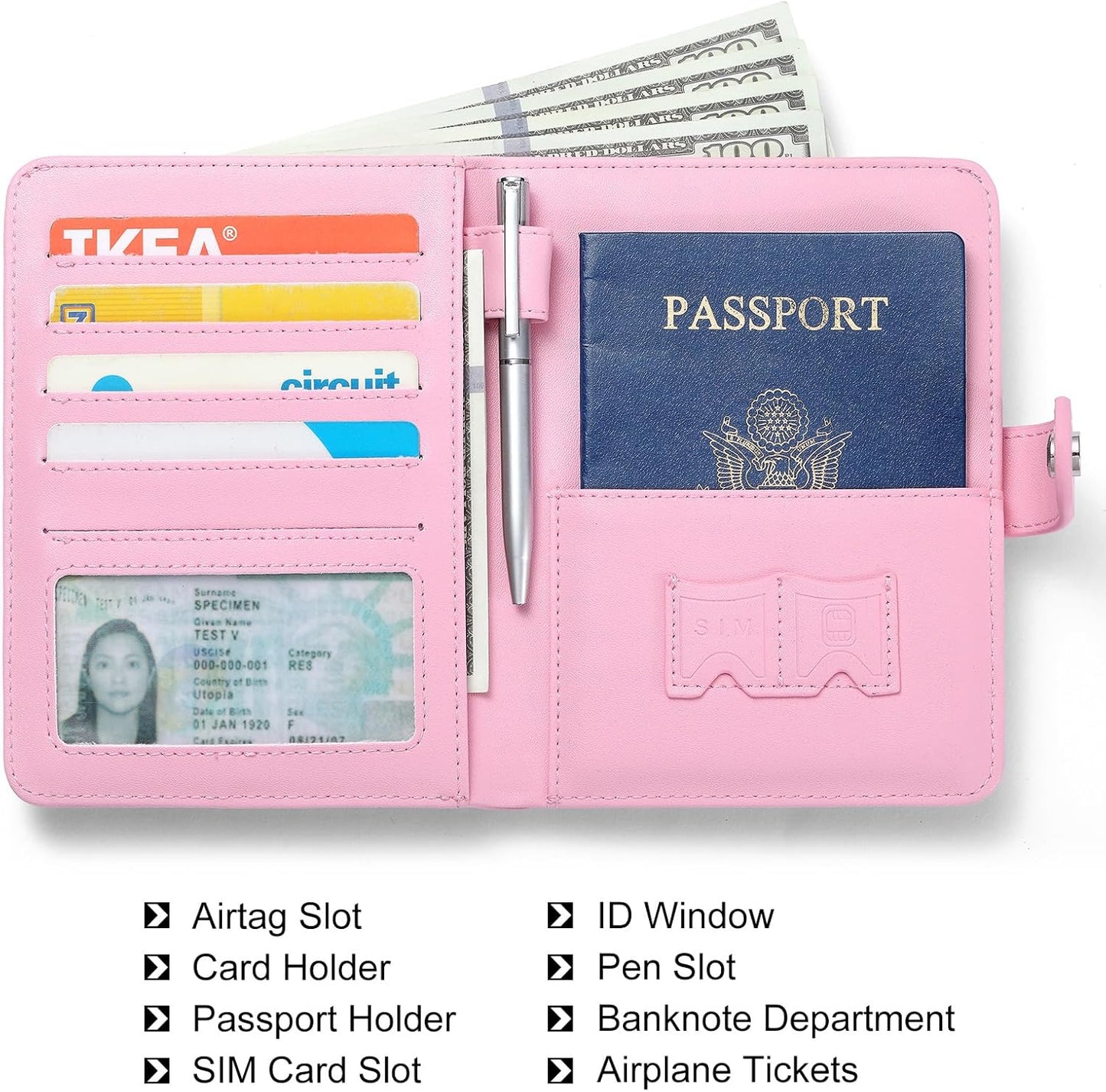 Passport Holder with Airtag for Women and Men, RFID Blocking Passport Wallet Cover Case