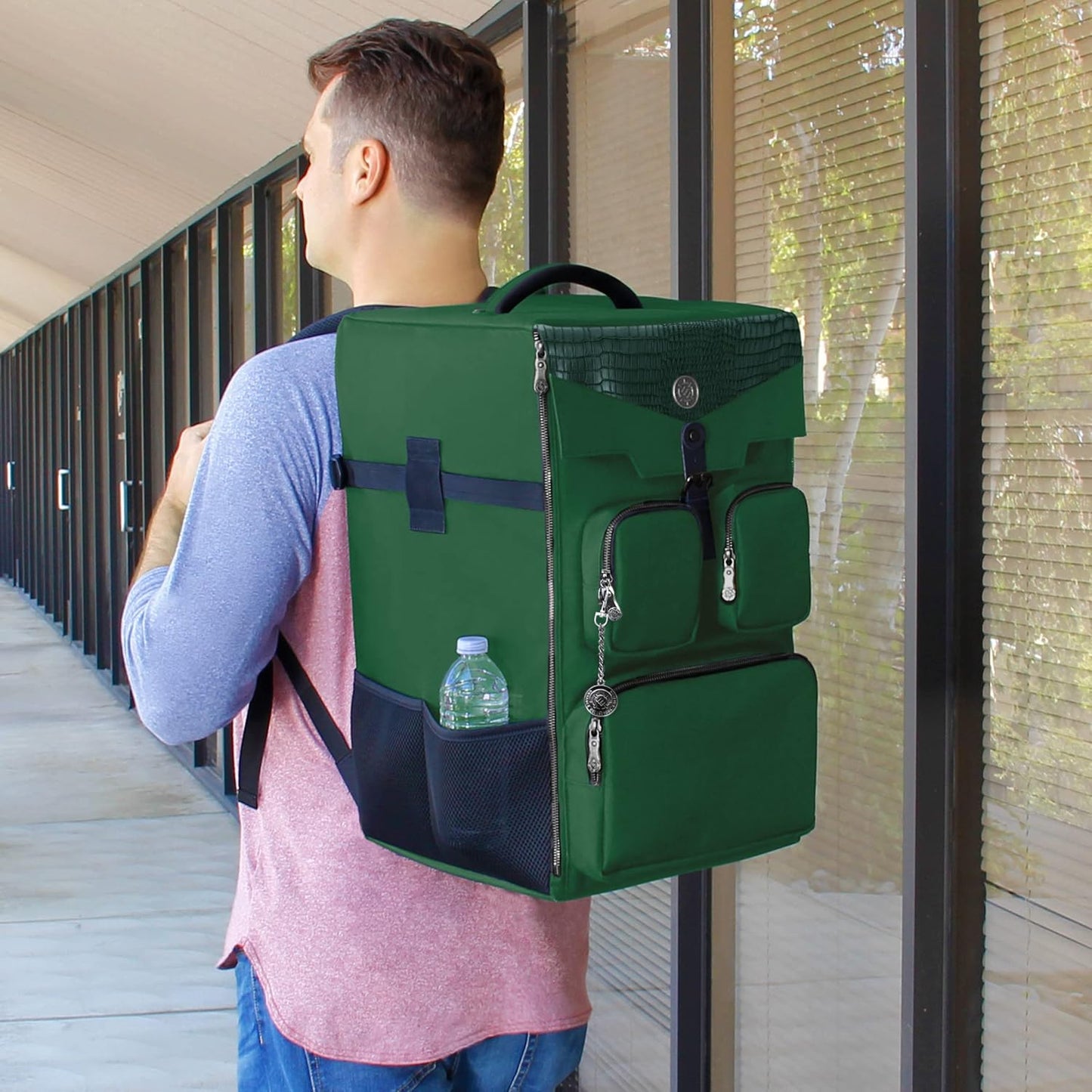 ENHANCE Collector's Edition Board Game Backpack - Reinforced Rigid Board Game Storage with Padded Shoulder Straps, Carrying Handle, and Accessories Pockets for Dice, Card Games, More (Dragon Green)