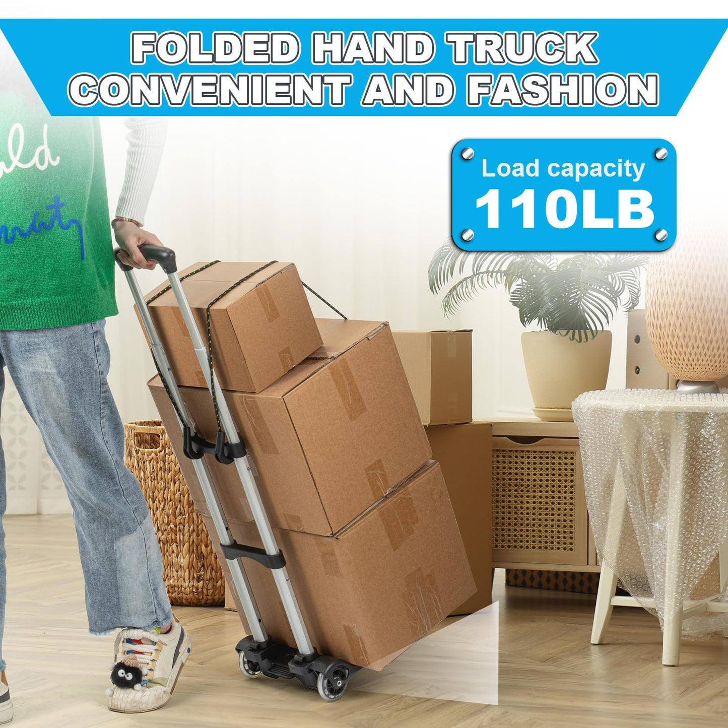 Vsaikeo Small Folding Hand Truck Dolly with 2 Wheels, Foldable Luggage Cart