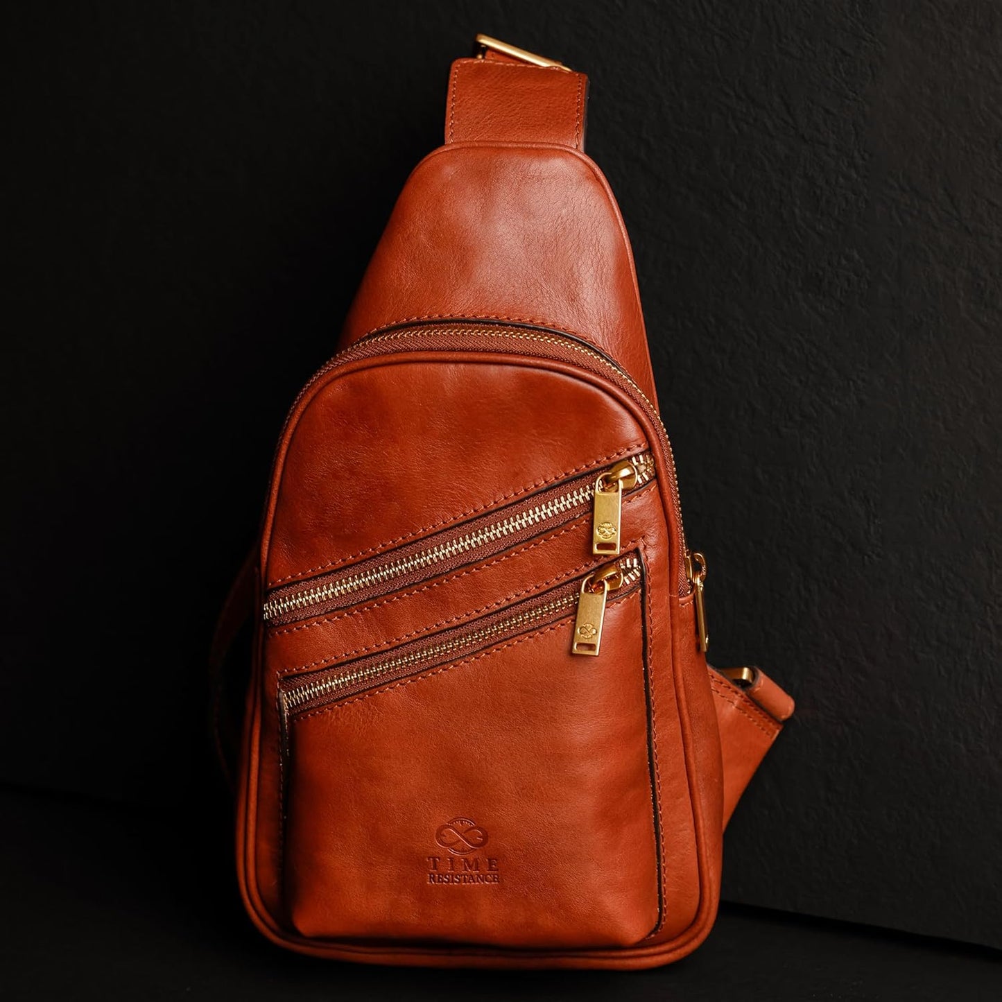 Time Resistance Leather Crossbody Bag - Brown Sling Bag - Messenger Bag for Men and Women - Handmade Shoulder Bag Backpack