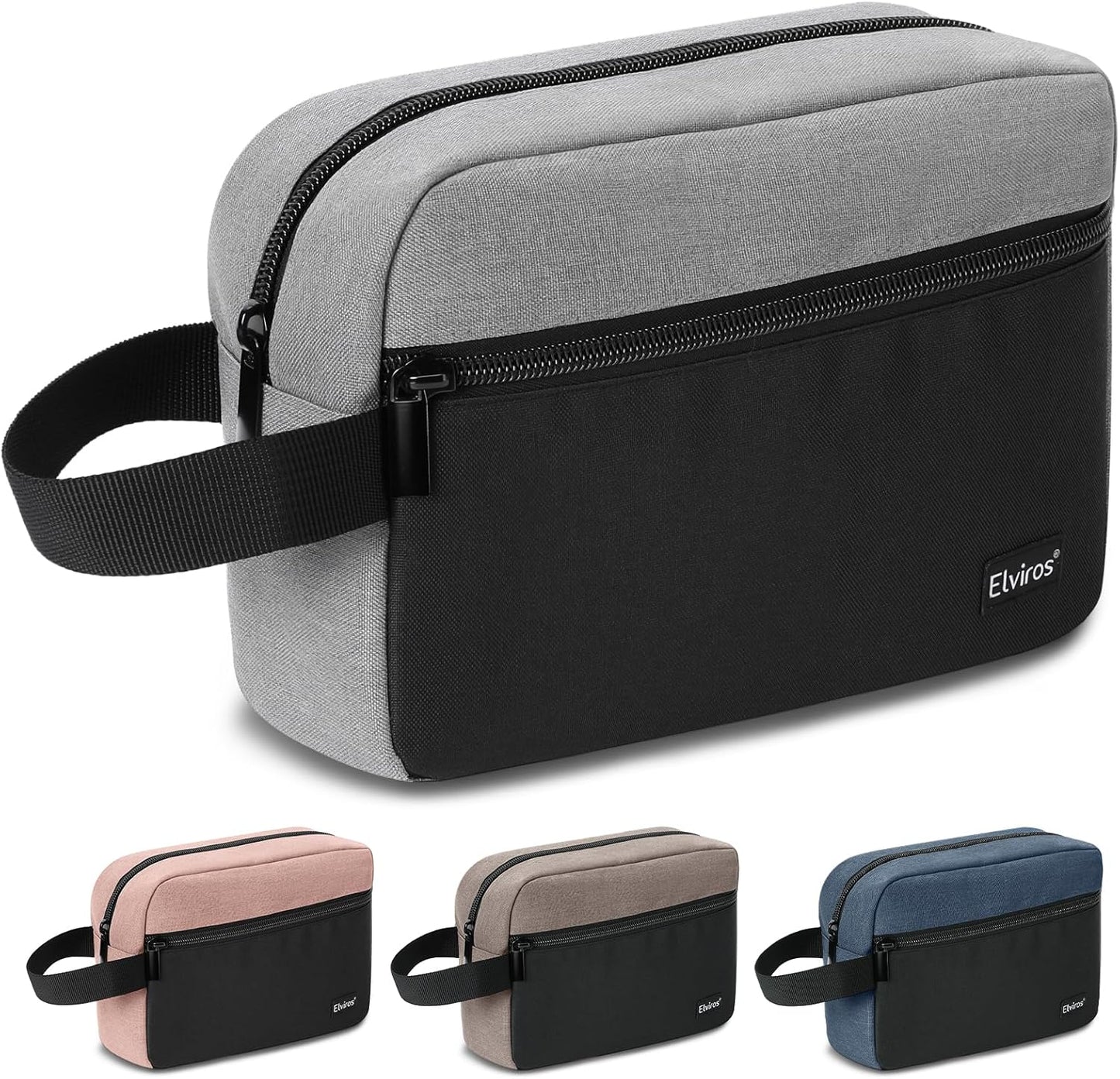 Elviros Travel Toiletry Bag for Men Hanging Toiletries Dopp Kit Small Bathroom Hygiene Tool and Medicine bag for Traveling Essential Shaving Pouch (Grey&Black)