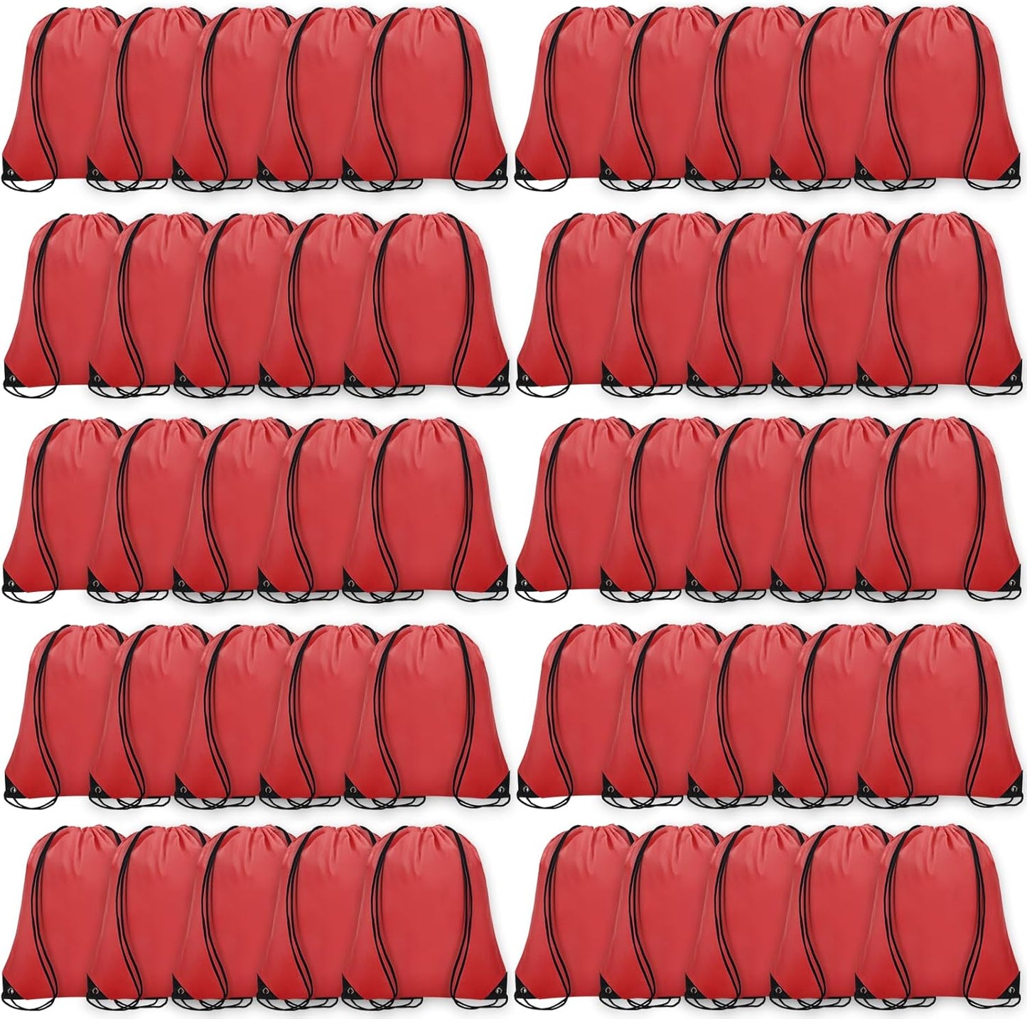 50Pcs Drawstring Backpack Bulk Cinch Bag, Drawstring Bags Polyester for Gym Sports Beach Party Trip (Red)