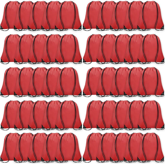 50Pcs Drawstring Backpack Bulk Cinch Bag, Drawstring Bags Polyester for Gym Sports Beach Party Trip (Red)