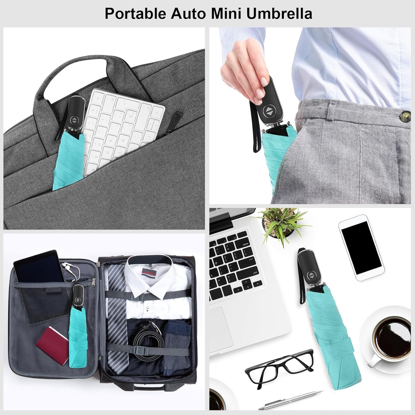 LEAGERA Compact Travel Umbrella for Purse - Flat Handle, Waterproof for Light Rain