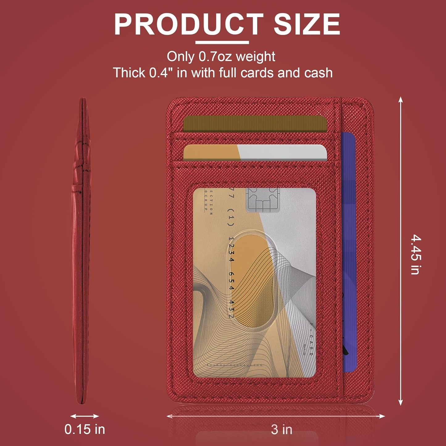 Hoewina Slim Wallet for Men, Credit Card Holder Wallet, Minimalist Design - RFID Blocking Front Pocket Leather Thin Wallet for Men and Women（Cross Cherry Red）
