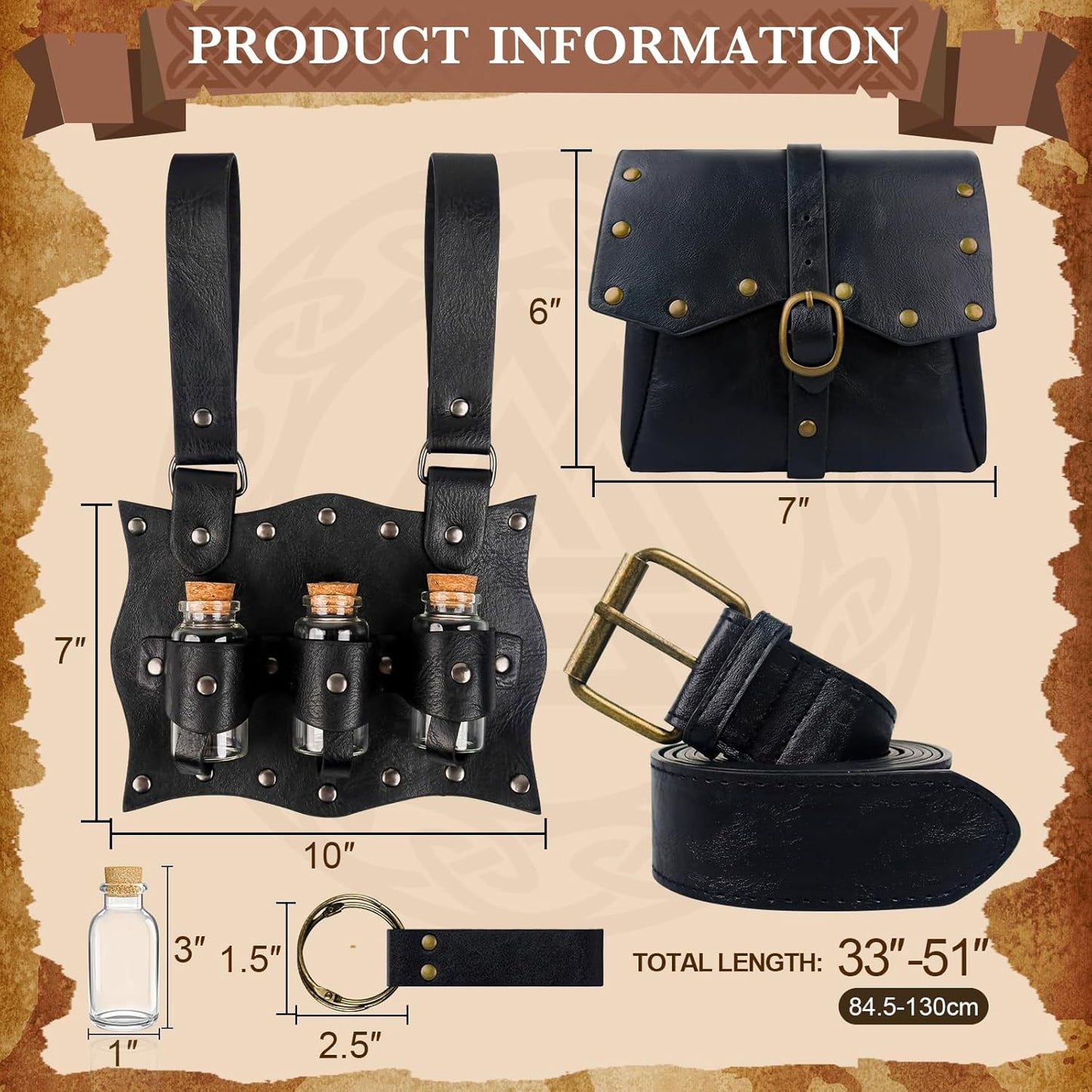 Renaissance Costume Accessories Belt Pouch Medieval Belt Bag Viking Waist Bag Potion Bottles Pirate for Cosplay Festival LARP Halloween Christmas Gifts