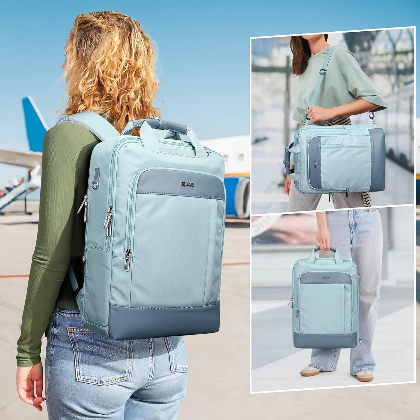 PIJUSHI Laptop Backpack for Women Men Personal Item Travel Backpack Convertible Carry on Bag Flight Approved(PE042 Teal Blue)