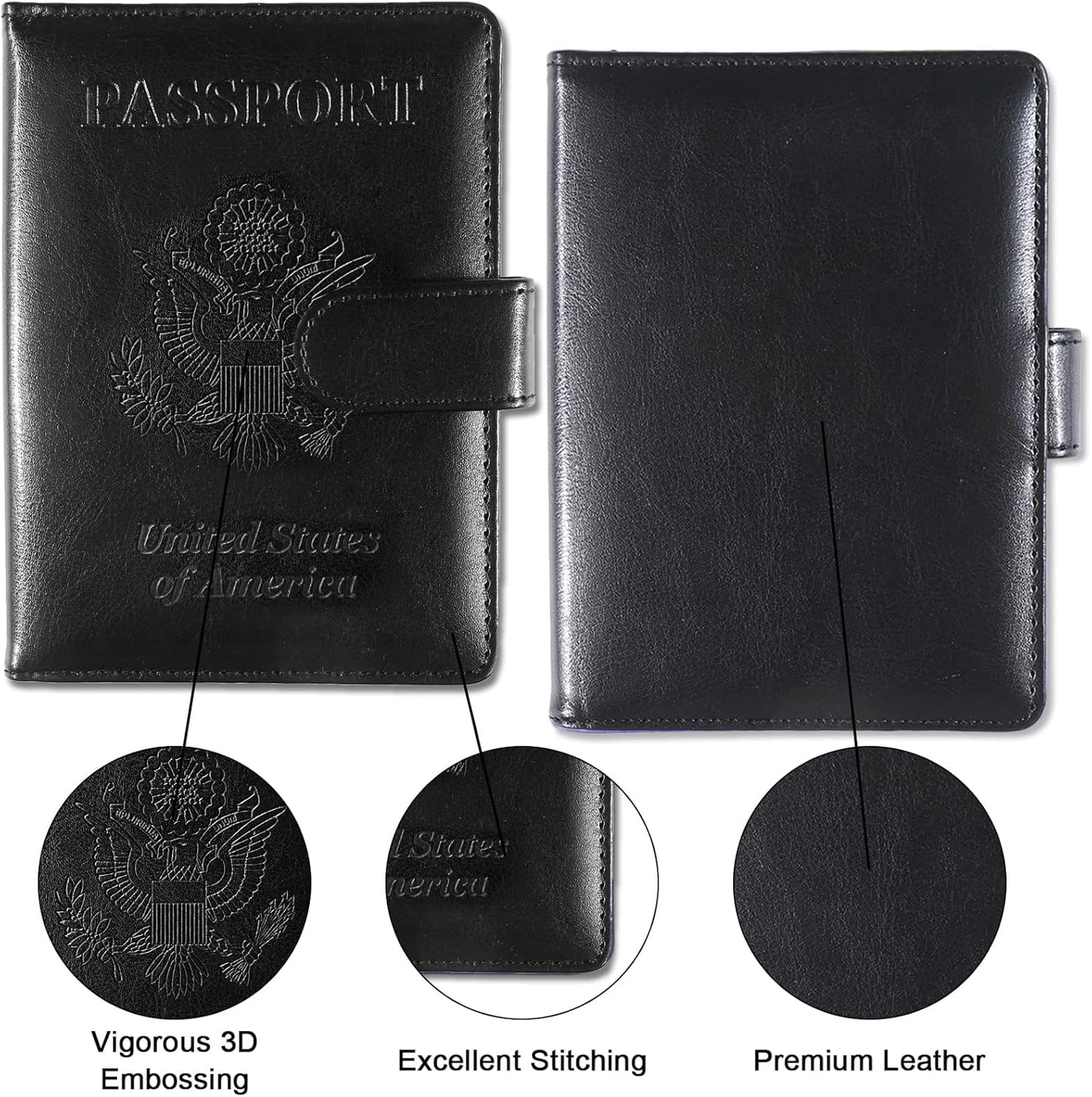 Sizobi Passport Holder for Travel, RFID Passport Cover Wallet for Women Men, Leather Passport Book Card Holder Case for International Travel Must Haves Accessories, Cruise Ship Essentials Gifts, Black