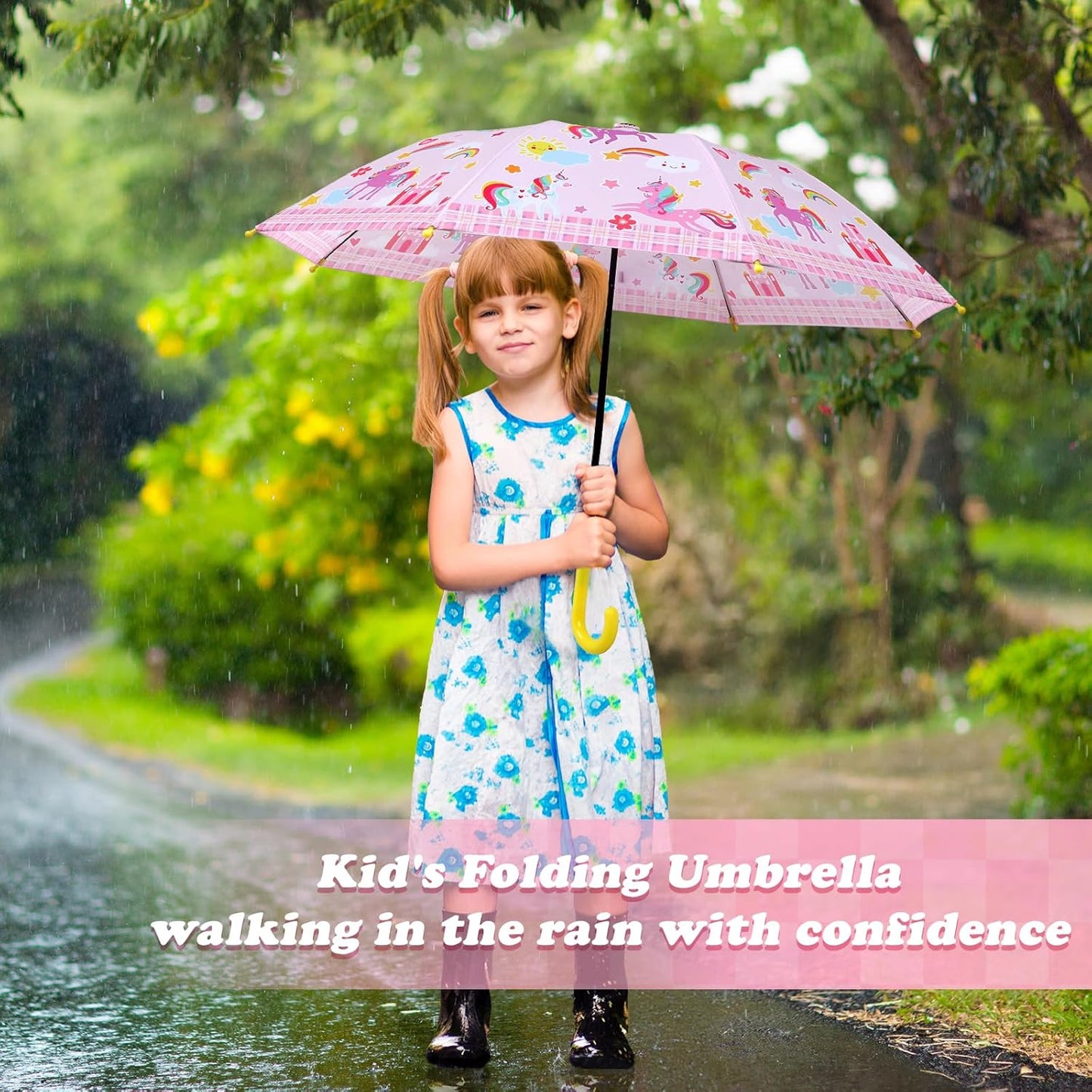 Kids Umbrella, Safety Windproof Umbrella with Easy-Grip Hook Handle for Toddler Girls and Boys