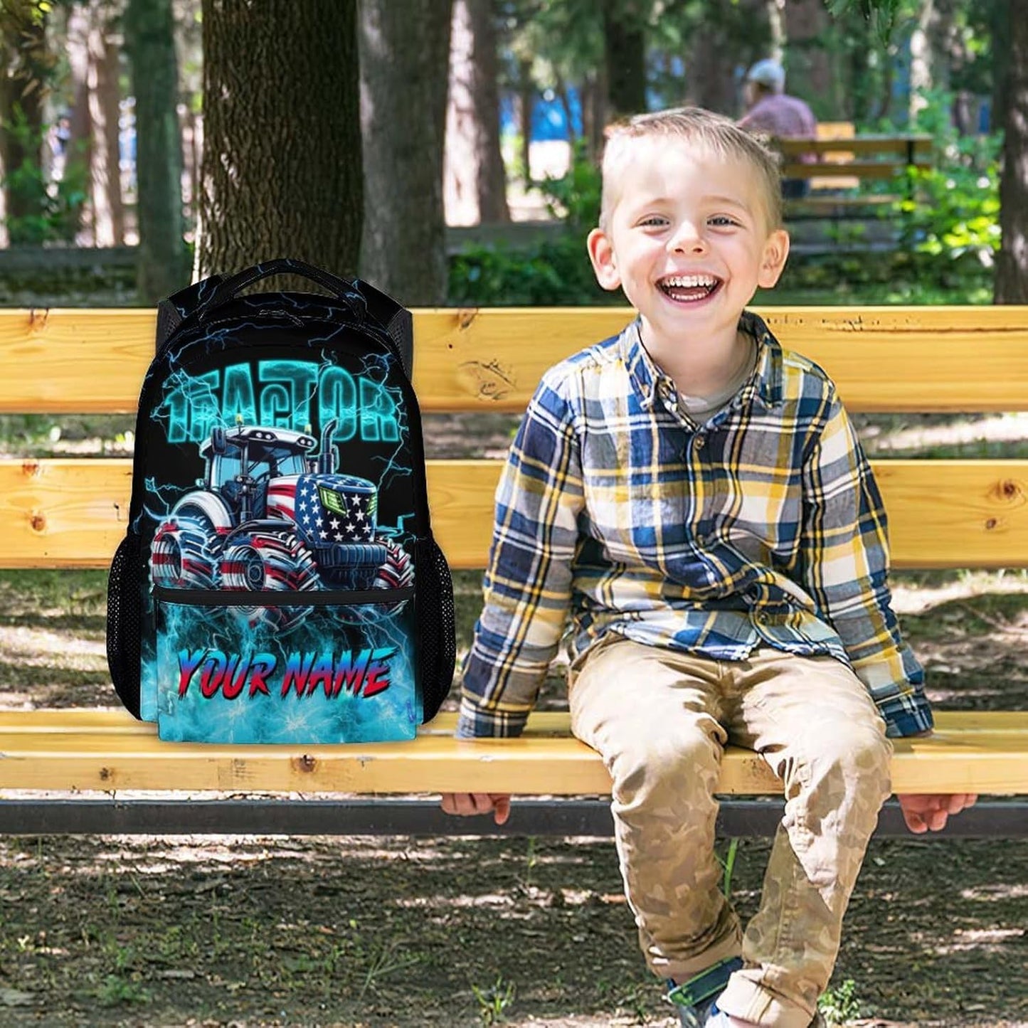 Backpack for Boys, Tractor Backpack for Kids Ages 6-8, 17 Inch Custom Bookbag with Name, Personalized Back to School Gifts