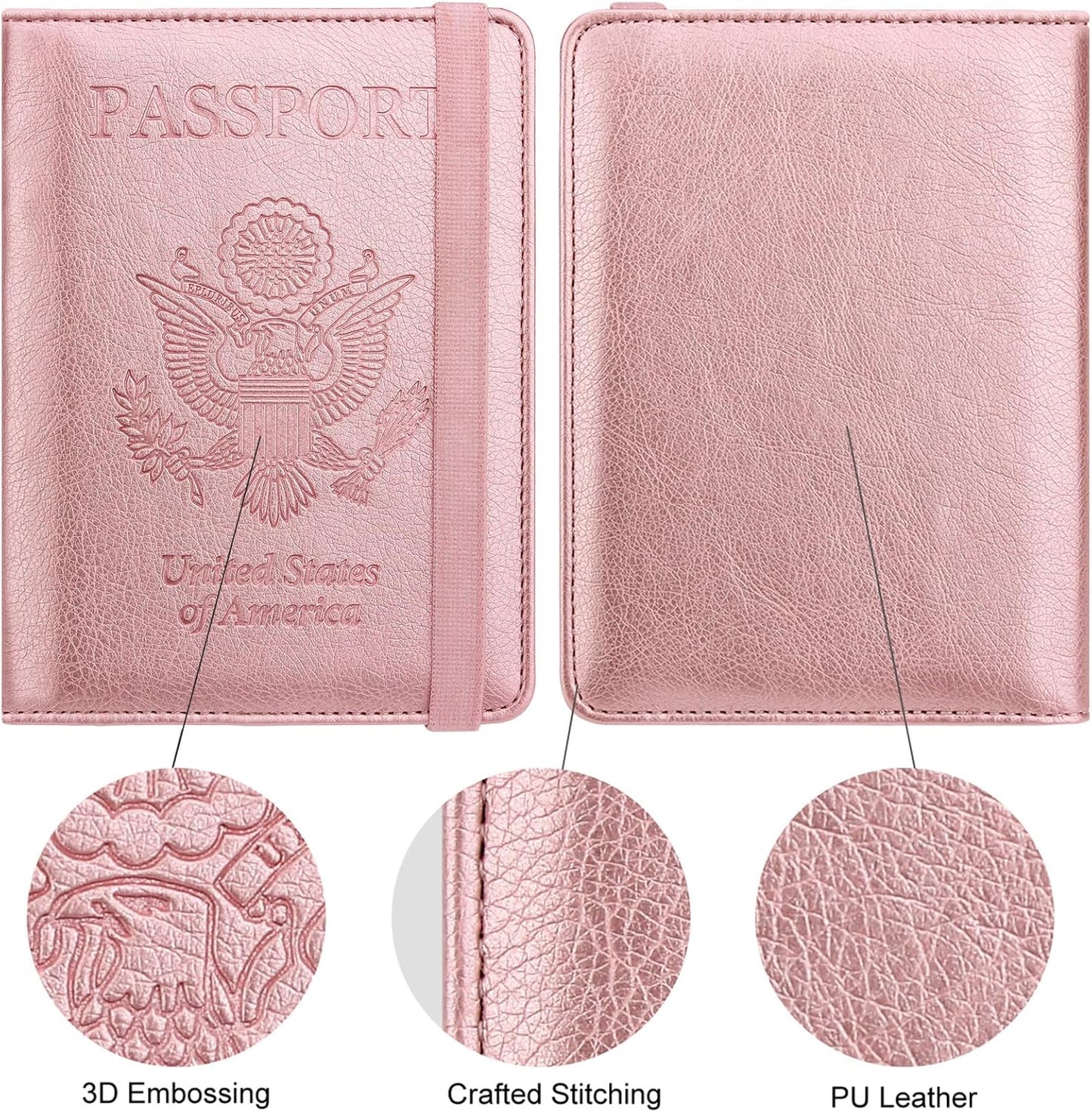 WALNEW Passport Holder for Travel, RFID Passport Cover Wallet for Women Men, PU Leather Passport Book Card Holder Case with Pen, Travelling Essentials for Flying
