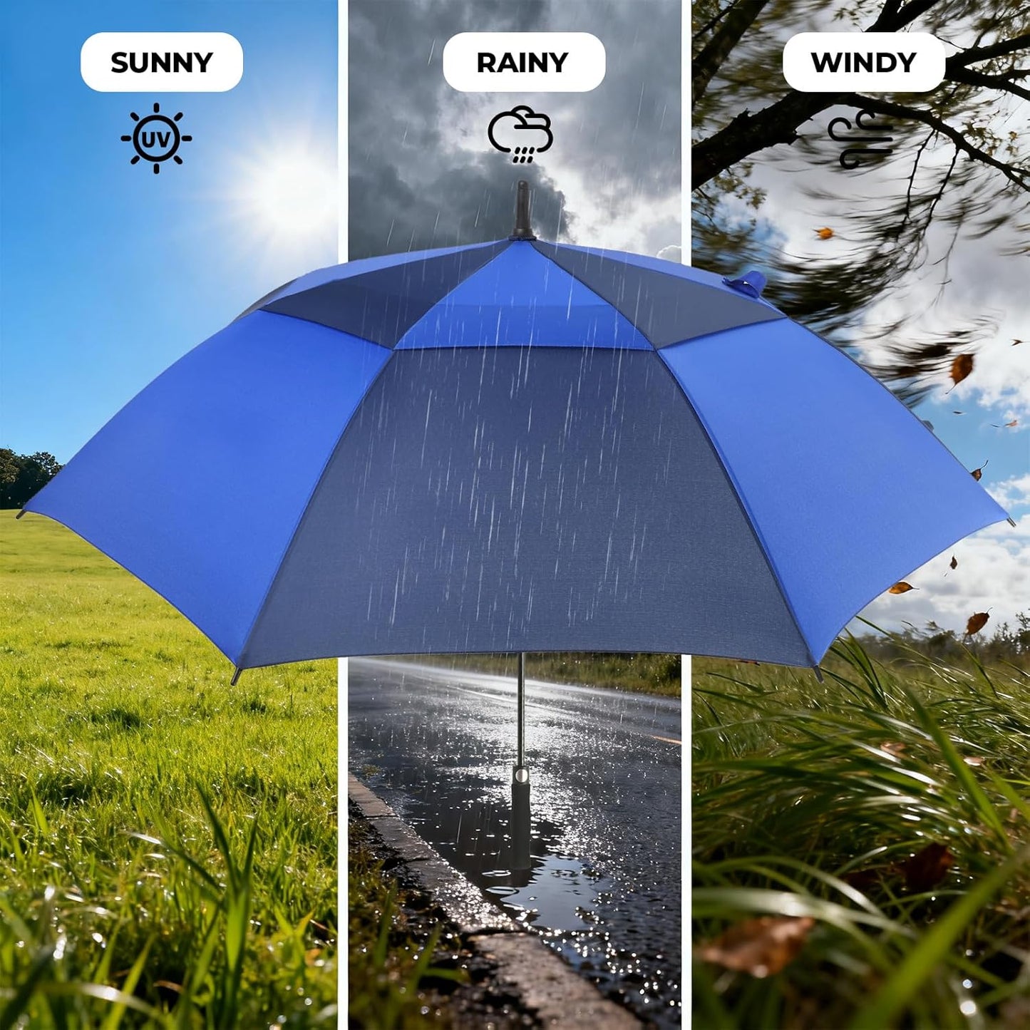 Automatic Open Golf Umbrella, 54/62/68/72 inch Extra Large Oversize Double Canopy Vented Stick Umbrellas, Windproof Waterproof Umbrella for Men And Women